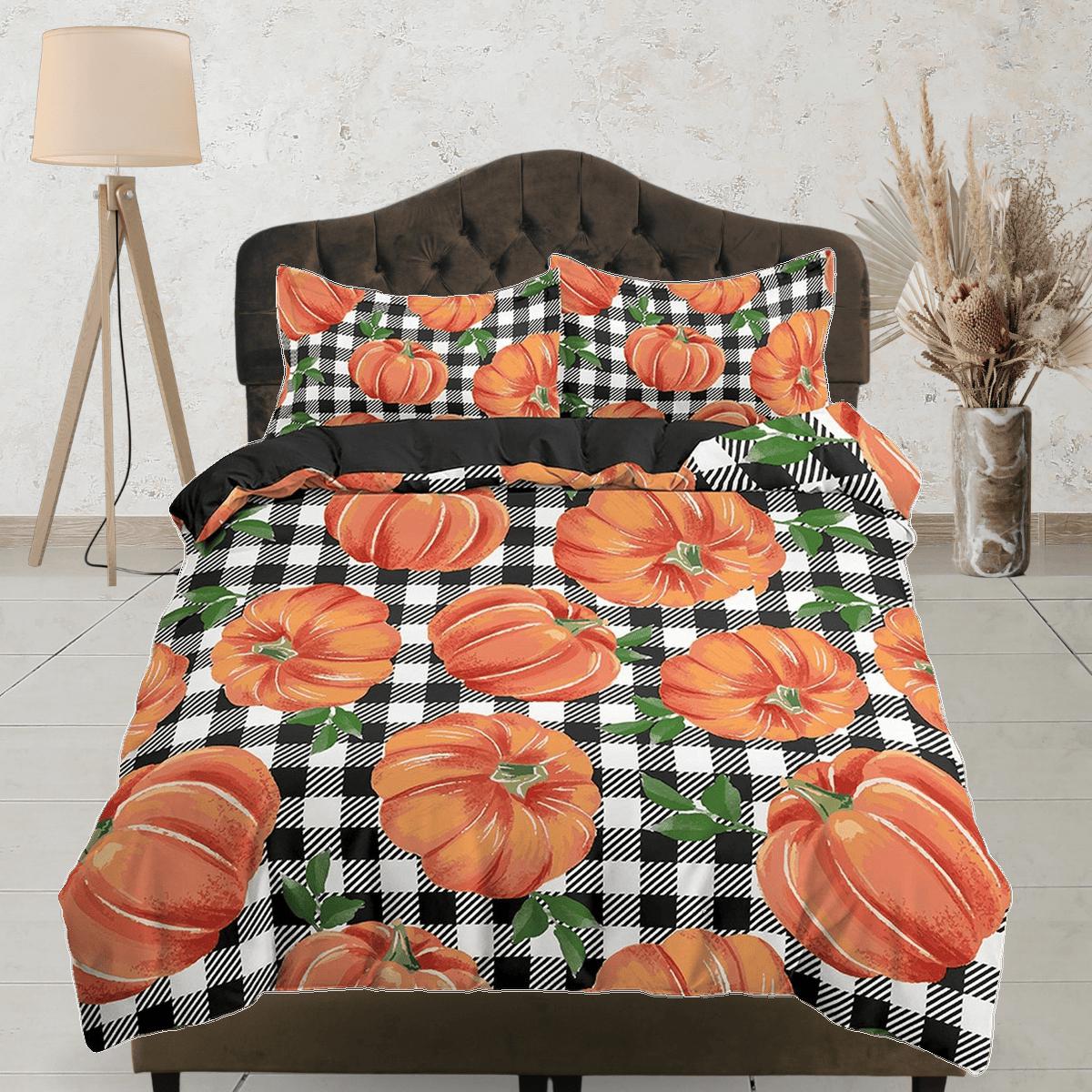 daintyduvet Gingham plaid pumpkin halloween full size bedding & pillowcase, check duvet cover set dorm bedding, nursery toddler bedding, halloween gift