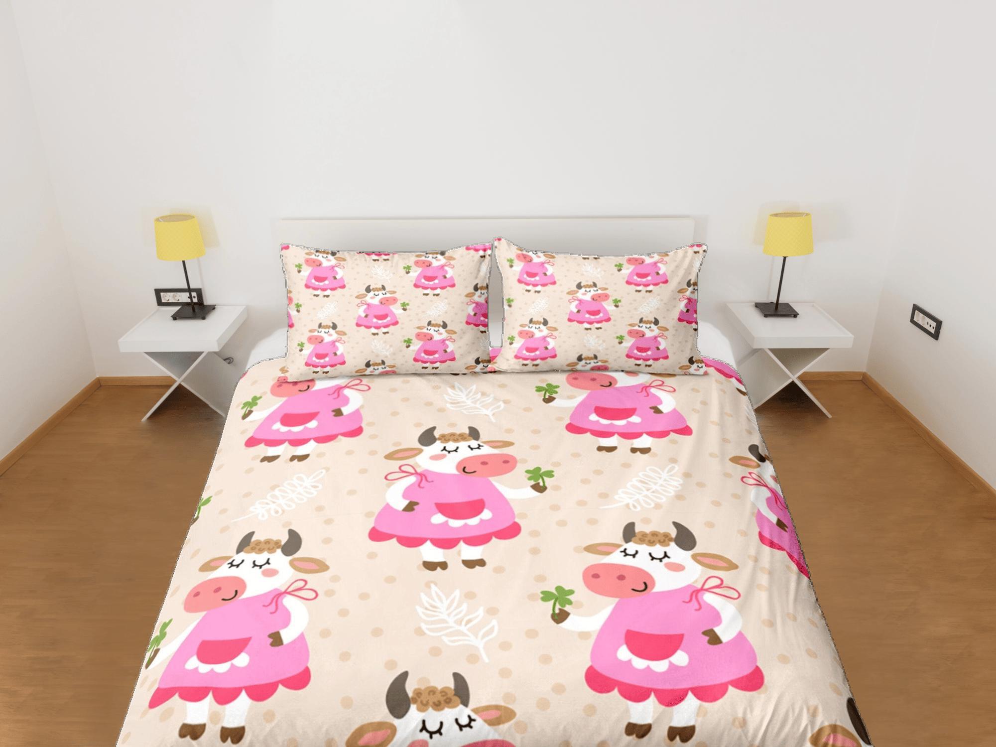 daintyduvet Girly Cow Pink Beige Duvet Cover Set Colorful Bedspread, Kids Full Bedding Set with Pillowcase, Comforter Cover Twin