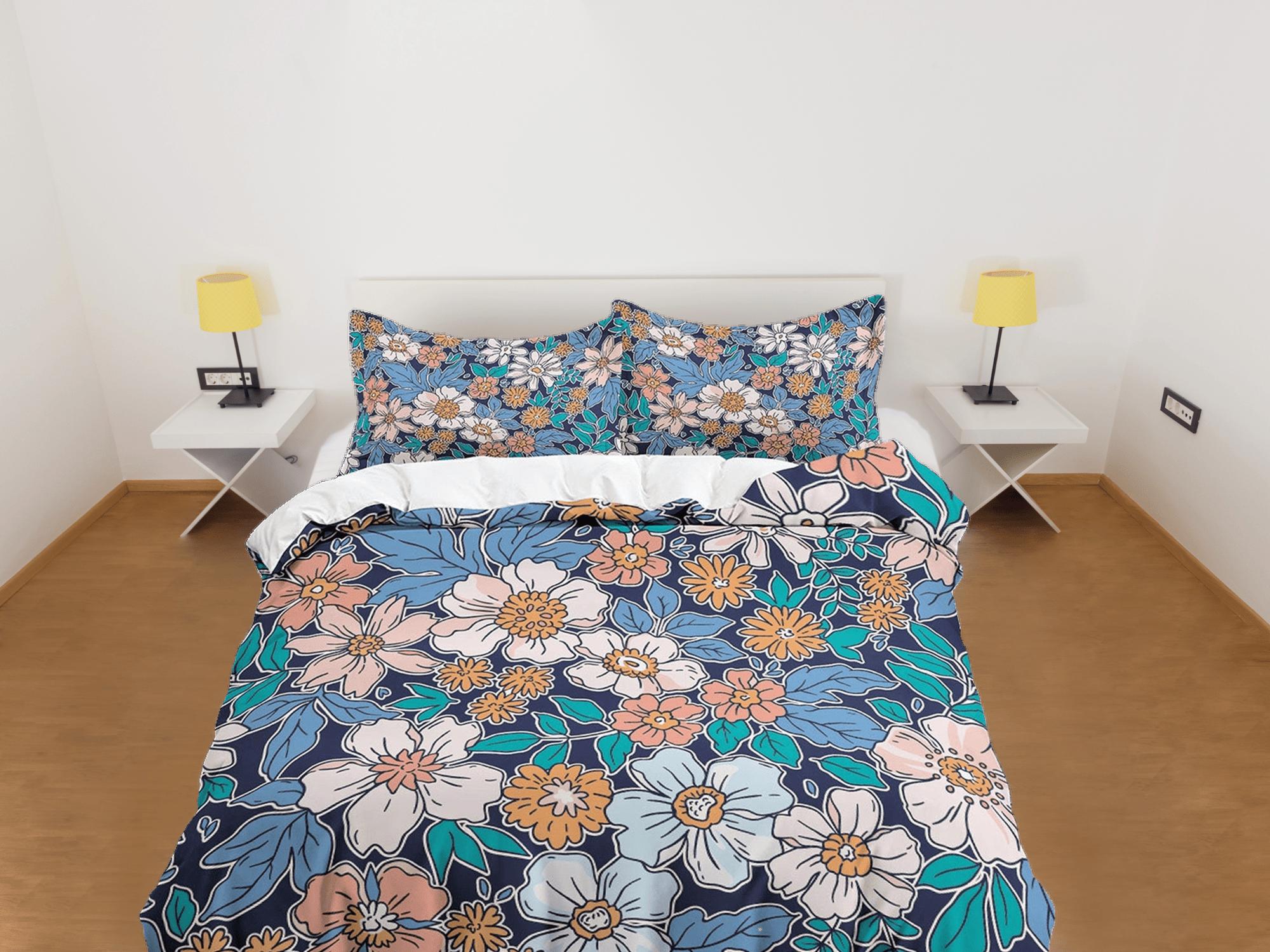 daintyduvet Girly floral blue duvet cover colorful bedding, teen girl bedroom, baby girl crib bedding boho maximalist bedspread aesthetic bedding