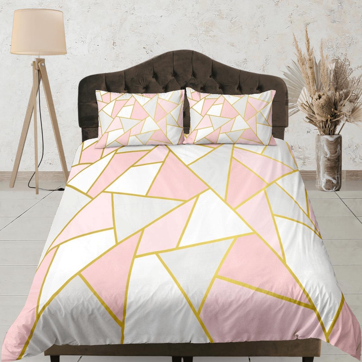 daintyduvet Girly Geometric Pink Duvet Cover Colorful Dorm Bedding Set Full Abstract Design Bedspread