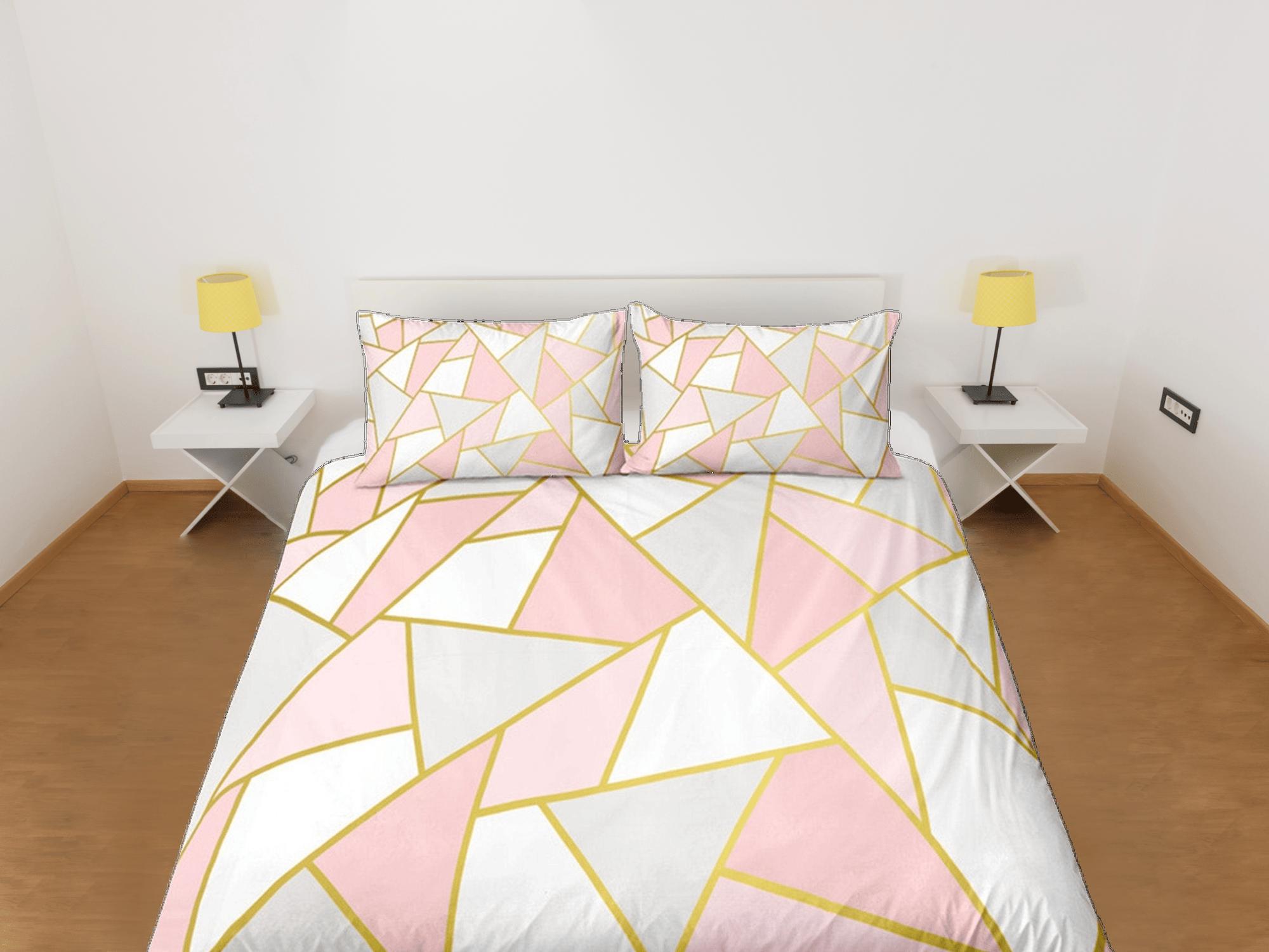 daintyduvet Girly Geometric Pink Duvet Cover Colorful Dorm Bedding Set Full Abstract Design Bedspread