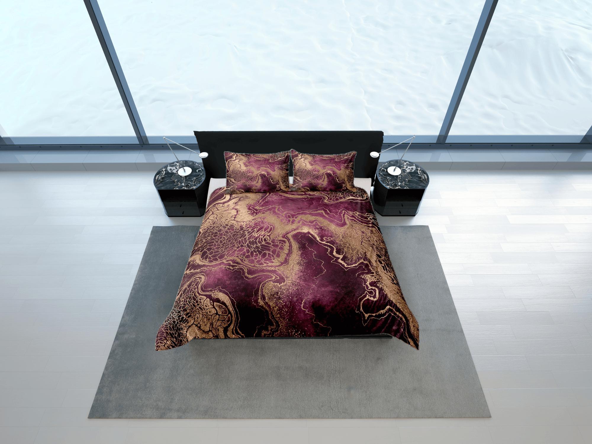 daintyduvet Gold Marble Swirl Violet Duvet Cover Set Colorful Bedspread, Dorm Bedding & Pillowcase, King Duvet Cover Full, Comforter Queen