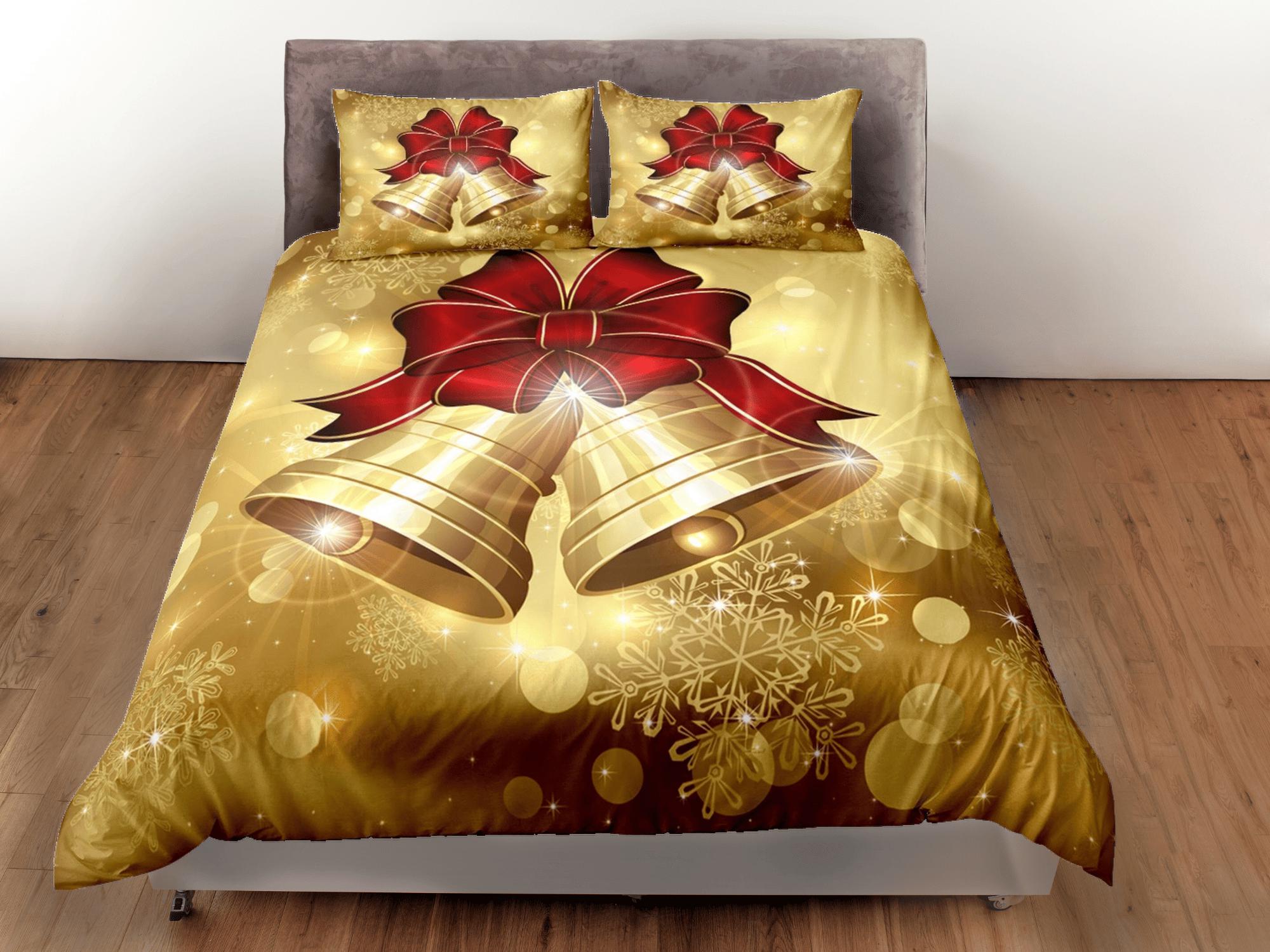 daintyduvet Golden bells Christmas bedding & pillowcase holiday gift duvet cover king queen full twin toddler bedding baby Christmas farmhouse decor