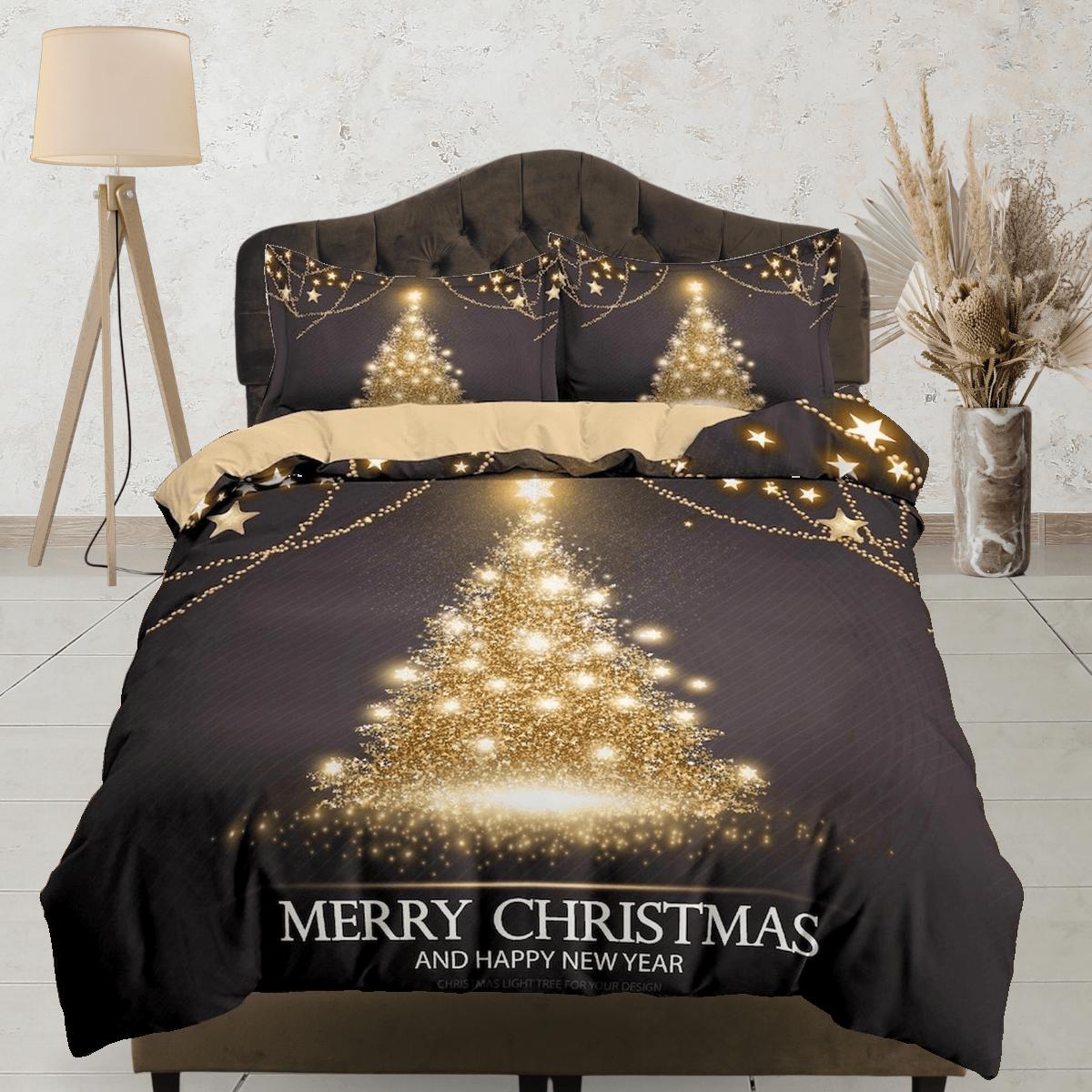daintyduvet Golden Christmas tree bedding & pillowcase holiday gift duvet cover king queen full twin toddler bedding baby Christmas farmhouse decor