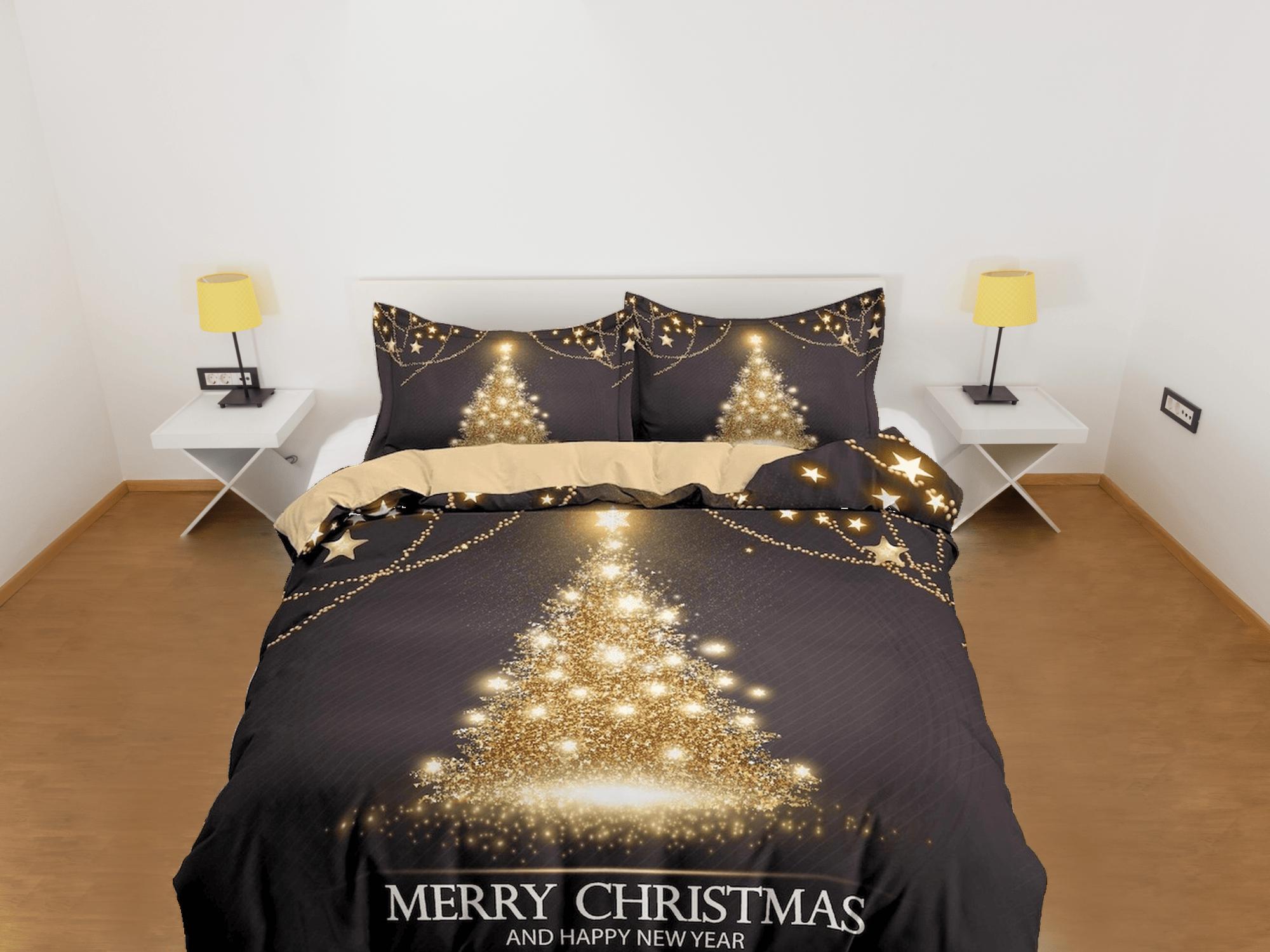 daintyduvet Golden Christmas tree bedding & pillowcase holiday gift duvet cover king queen full twin toddler bedding baby Christmas farmhouse decor