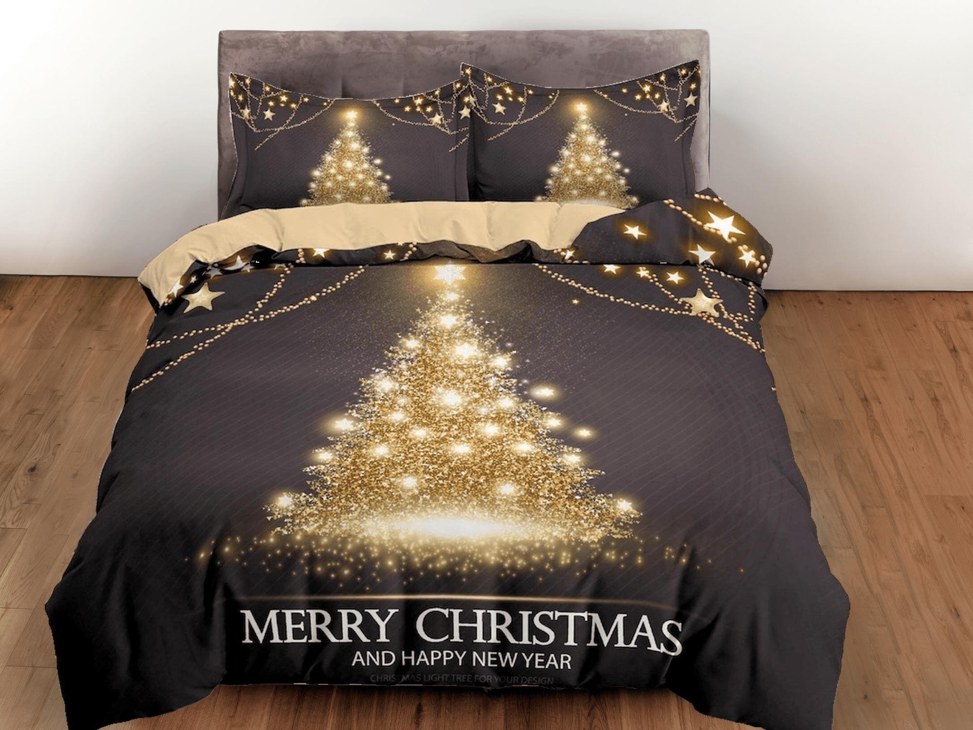 daintyduvet Golden Christmas tree bedding & pillowcase holiday gift duvet cover king queen full twin toddler bedding baby Christmas farmhouse decor