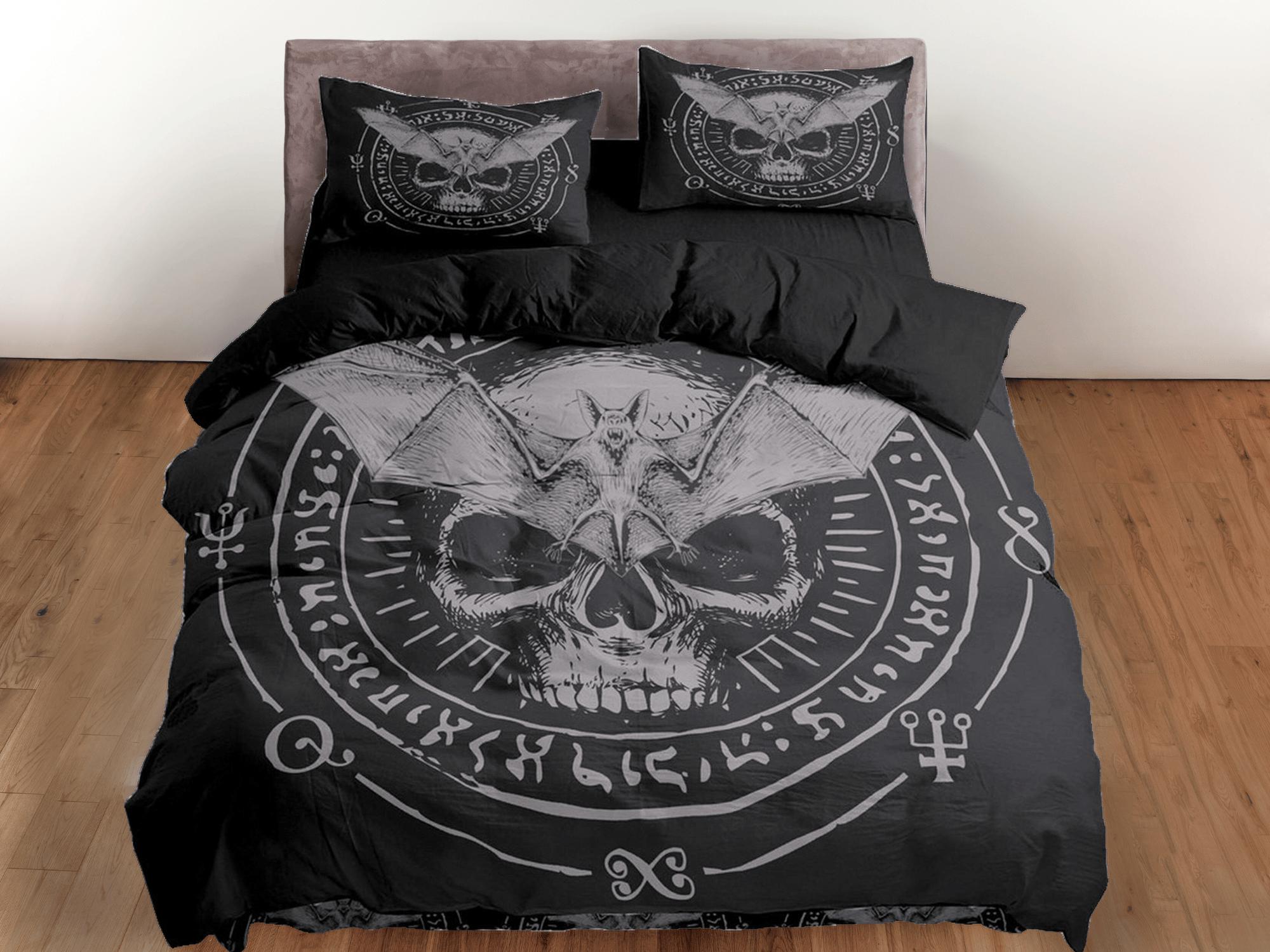 daintyduvet Gothic skull and bat halloween full size bedding & pillowcase, black duvet cover set dorm bedding, nursery toddler bedding, halloween gift
