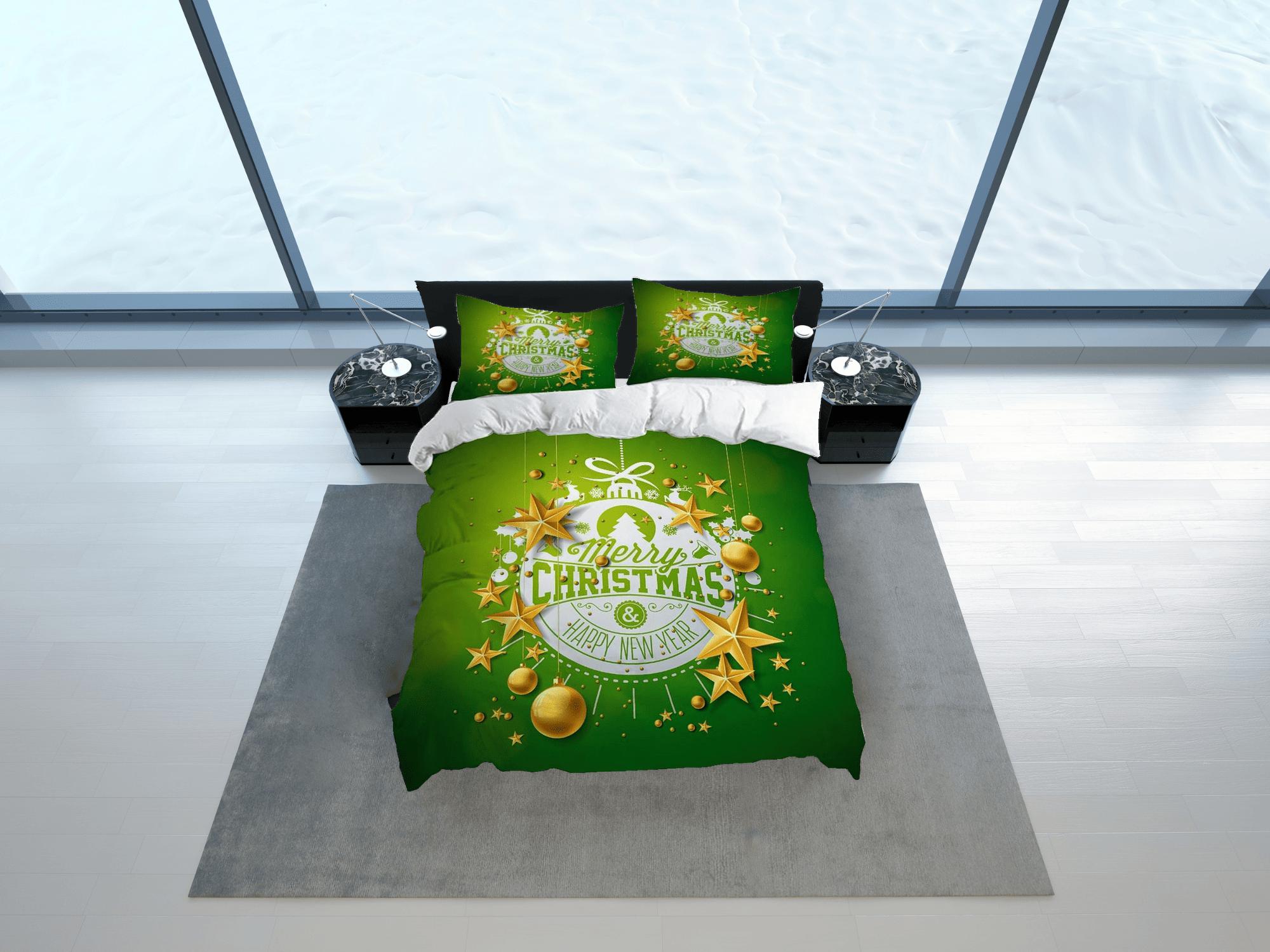 daintyduvet Green Christmas bauble bedding & pillowcase holiday gift duvet cover king queen full twin toddler bedding baby Christmas farmhouse decor