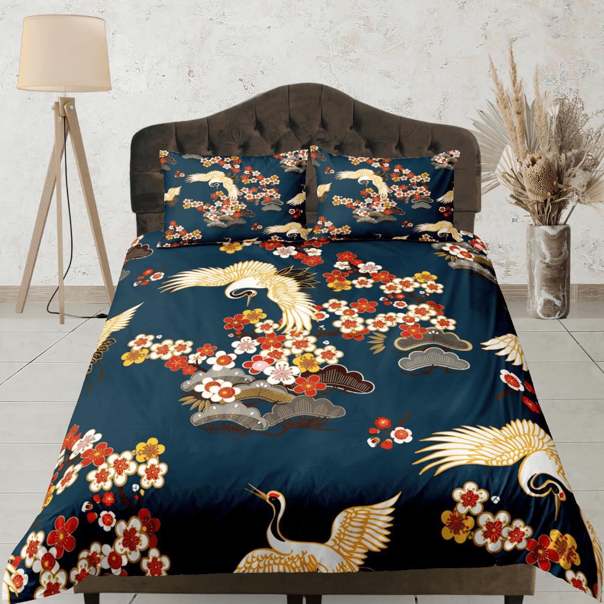 daintyduvet Green Duvet Cover Set Floral Bedspread Japanese Art Dorm Bedding with Pillowcase
