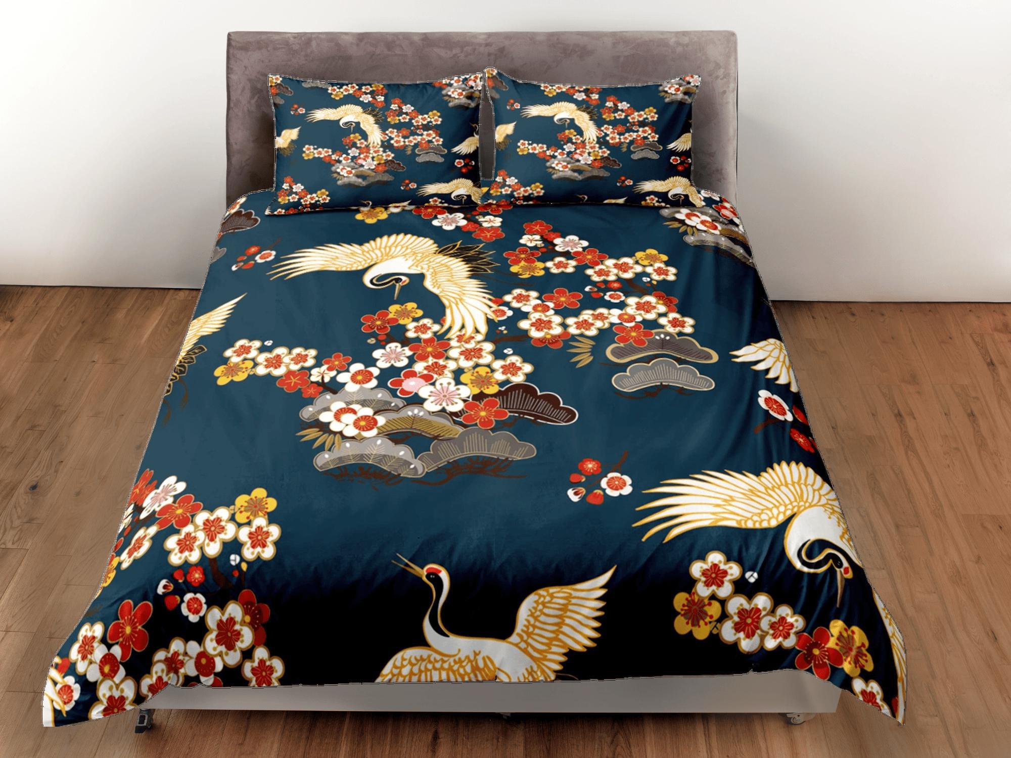 daintyduvet Green Duvet Cover Set Floral Bedspread Japanese Art Dorm Bedding with Pillowcase