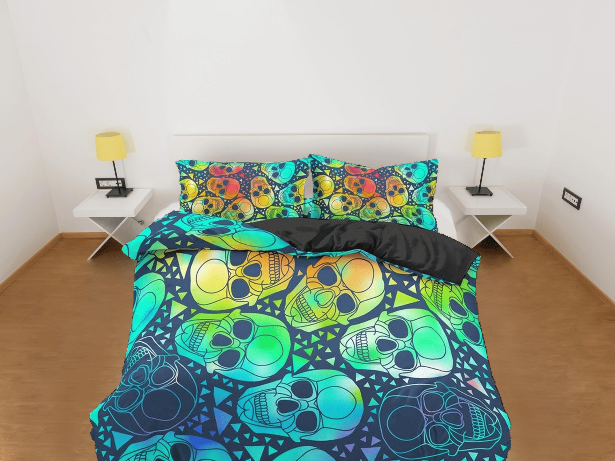 daintyduvet Halloween Bedding Colorful Skulls Duvet Cover Set Bedspread, Dorm Bedding with Pillowcase, Halloween Gift Teens Kids Adults, Halloween Gift