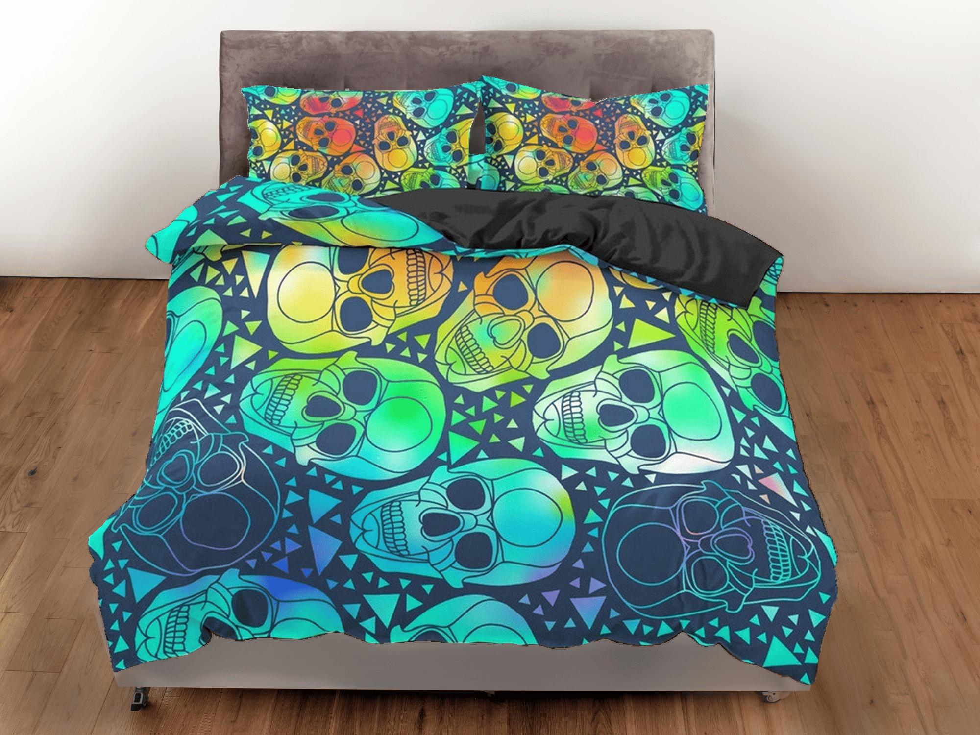 daintyduvet Halloween Bedding Colorful Skulls Duvet Cover Set Bedspread, Dorm Bedding with Pillowcase, Halloween Gift Teens Kids Adults, Halloween Gift