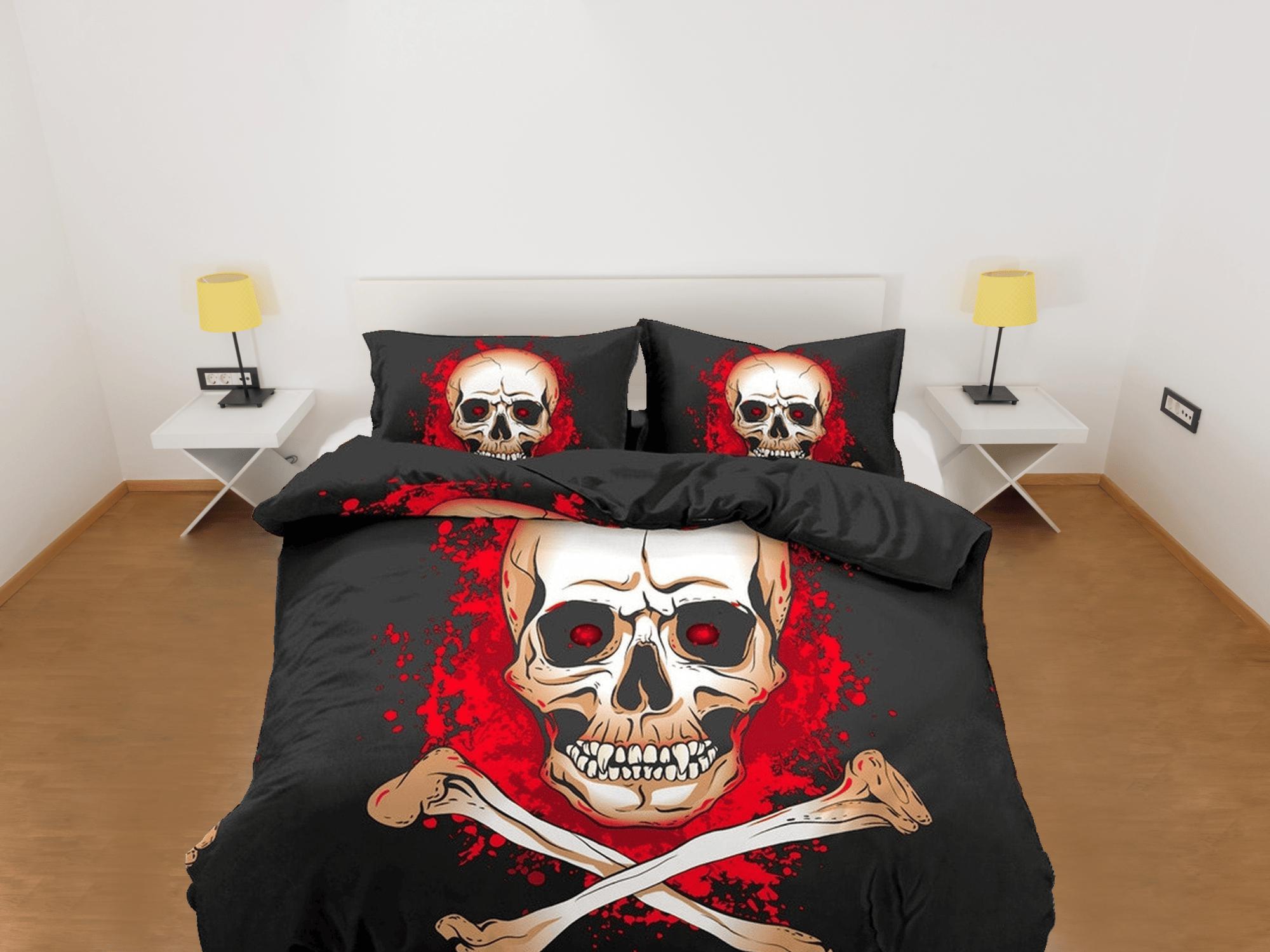 daintyduvet Halloween Bedding Flaming Skull Black Duvet Cover Set Bedspread, Dorm Bedding with Pillowcase, Halloween Gift Teens Kids Adults