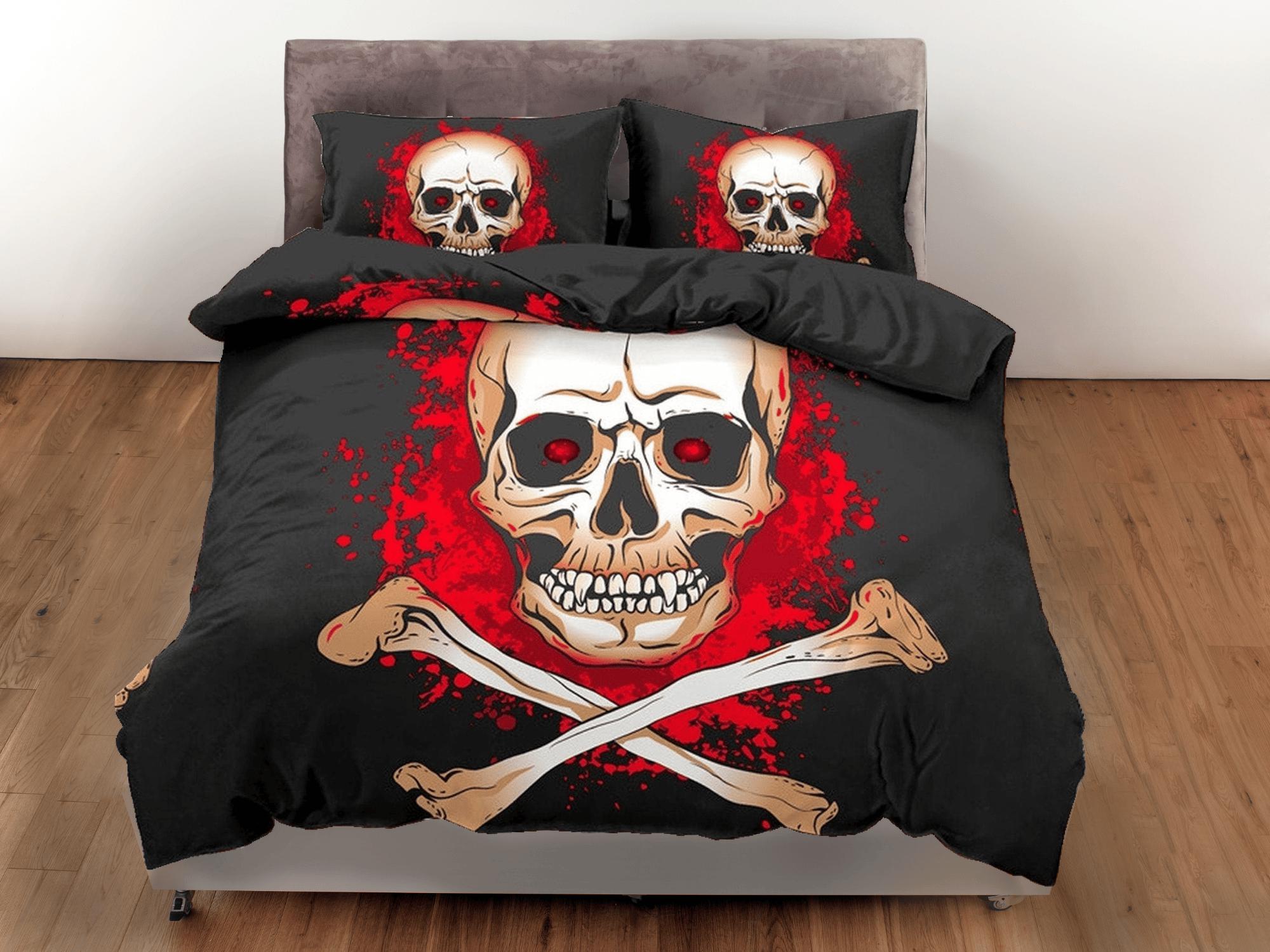 daintyduvet Halloween Bedding Flaming Skull Black Duvet Cover Set Bedspread, Dorm Bedding with Pillowcase, Halloween Gift Teens Kids Adults