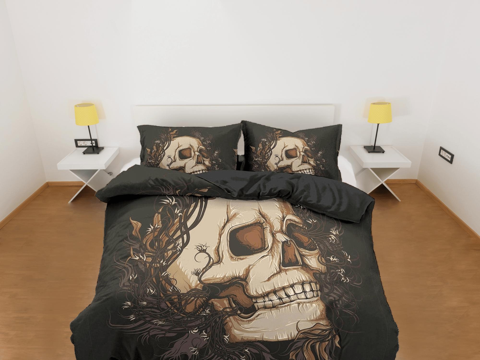 daintyduvet Halloween Bedding Skull Black Duvet Cover Set Bedspread, Dorm Bedding with Pillowcase, Halloween Gift Teens Kids Adults, Halloween Gift