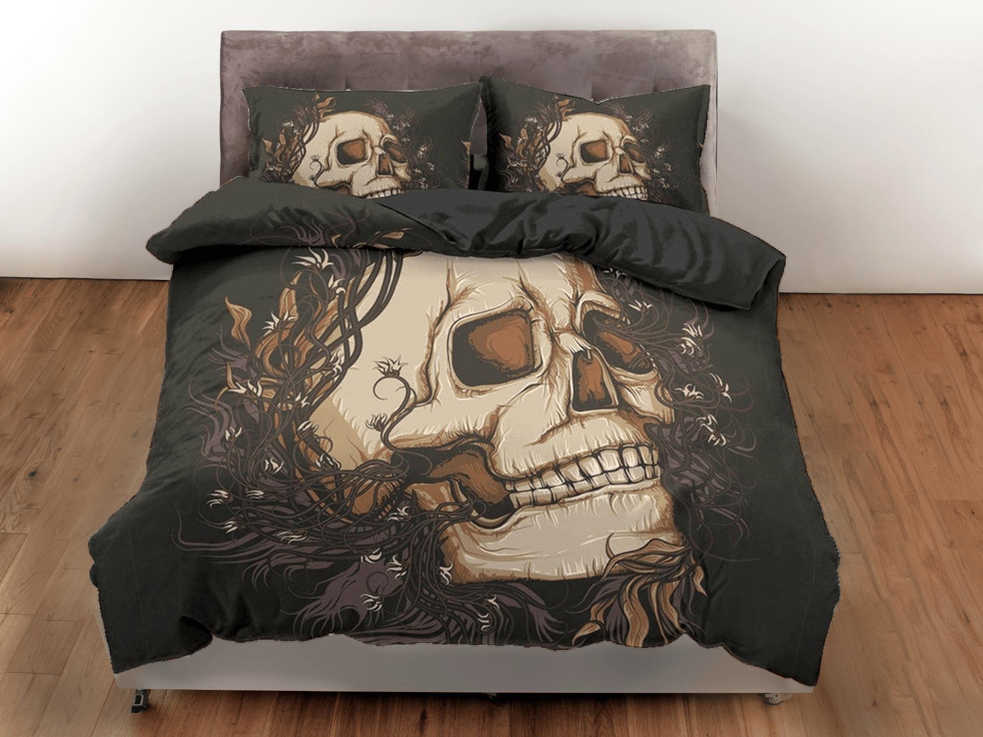 daintyduvet Halloween Bedding Skull Black Duvet Cover Set Bedspread, Dorm Bedding with Pillowcase, Halloween Gift Teens Kids Adults, Halloween Gift