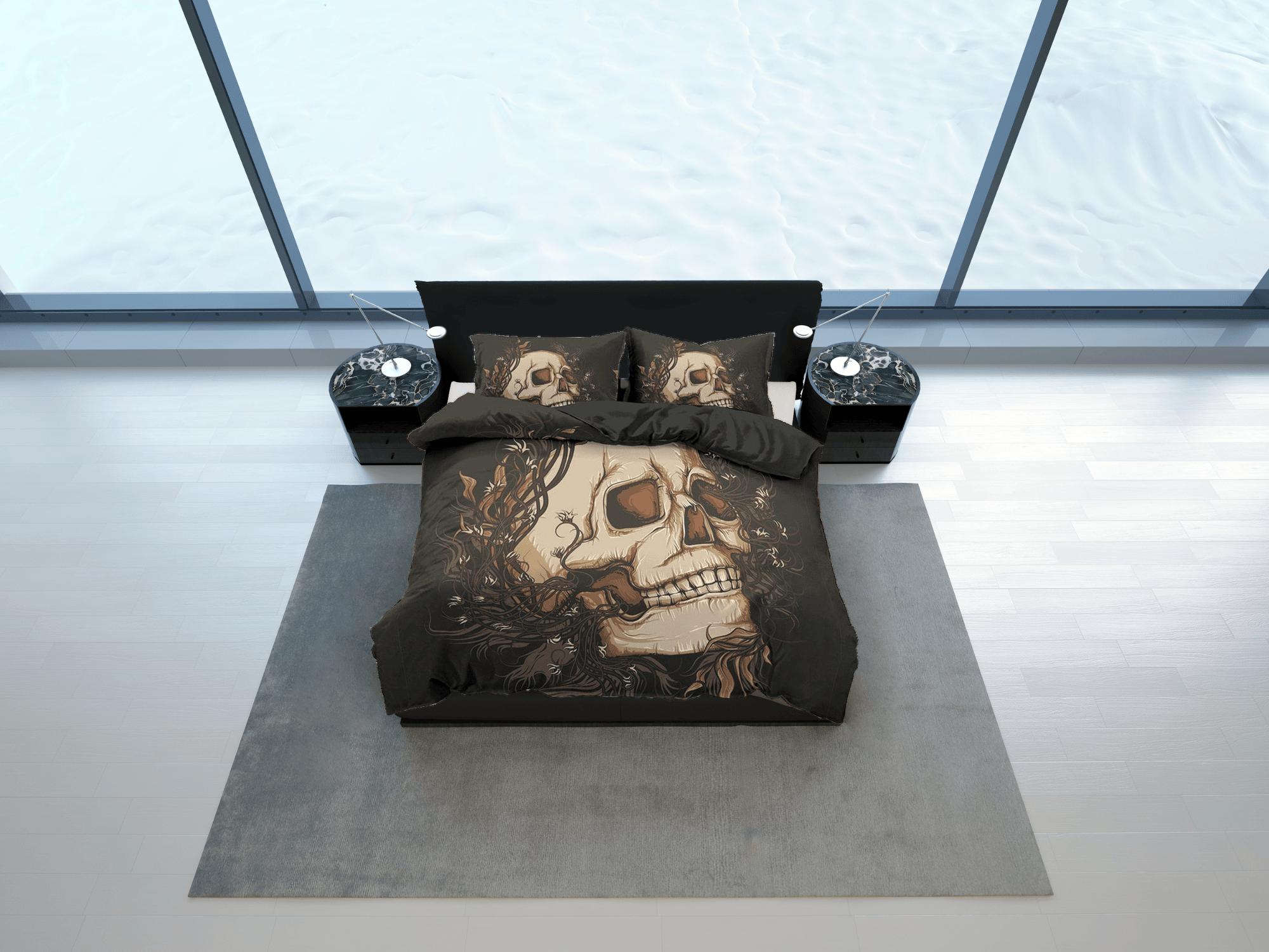 daintyduvet Halloween Bedding Skull Black Duvet Cover Set Bedspread, Dorm Bedding with Pillowcase, Halloween Gift Teens Kids Adults, Halloween Gift