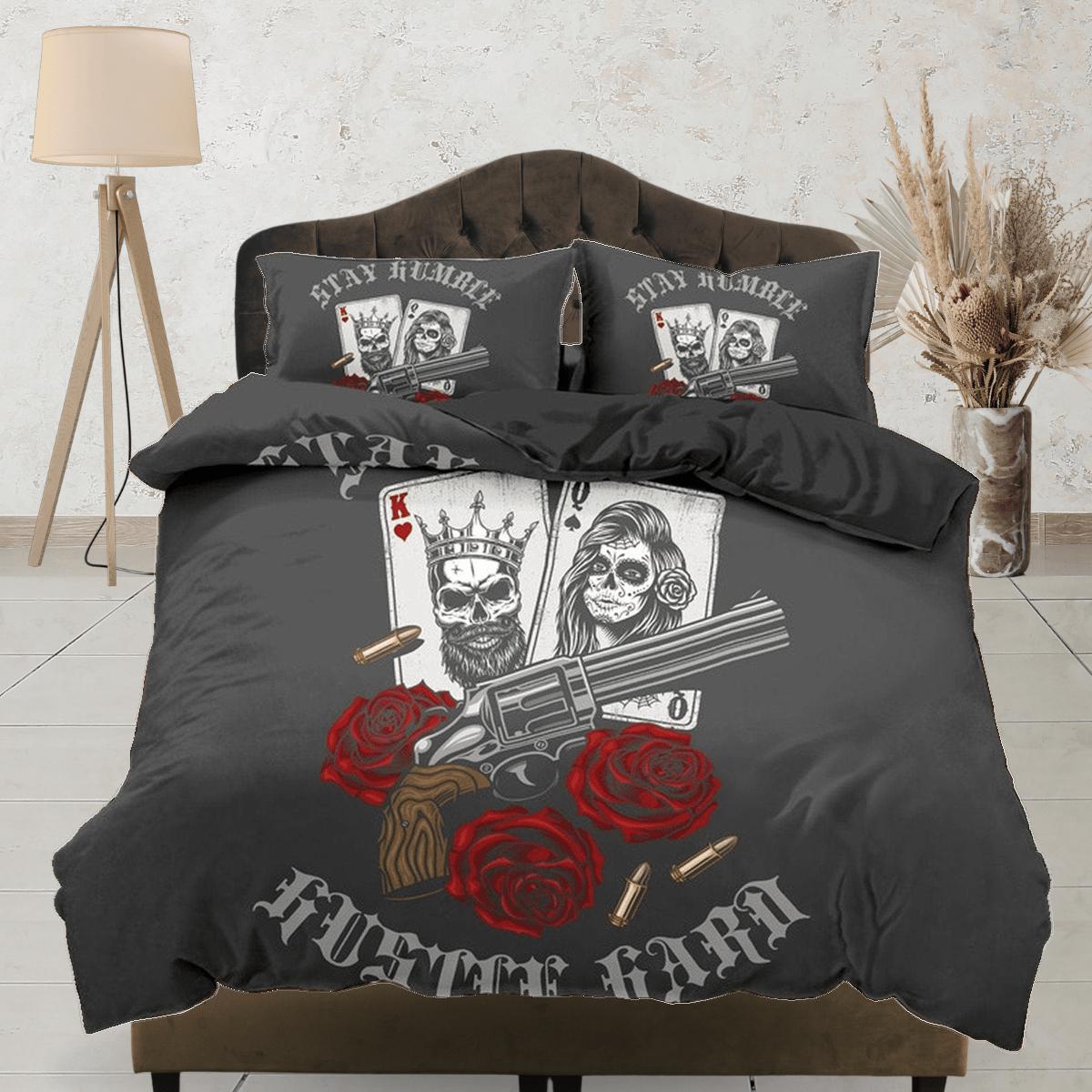 daintyduvet Halloween Bedding Skull Guns Roses Black Duvet Cover Set Gangster Bedspread Dorm Bedding, Pillowcase Comforter Cover, Halloween Gift