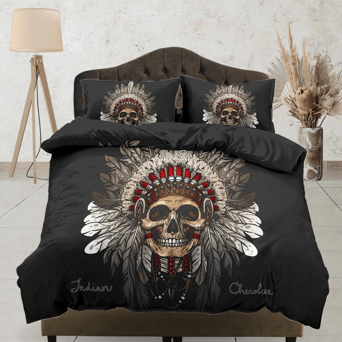 daintyduvet Halloween Bedding Skull Tribe Black Duvet Cover Set Bedspread, Dorm Bedding with Pillowcase, Halloween Gift Teens Kids Adults