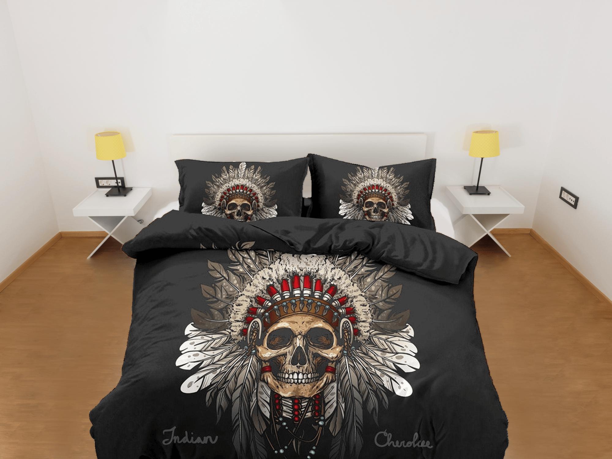 daintyduvet Halloween Bedding Skull Tribe Black Duvet Cover Set Bedspread, Dorm Bedding with Pillowcase, Halloween Gift Teens Kids Adults