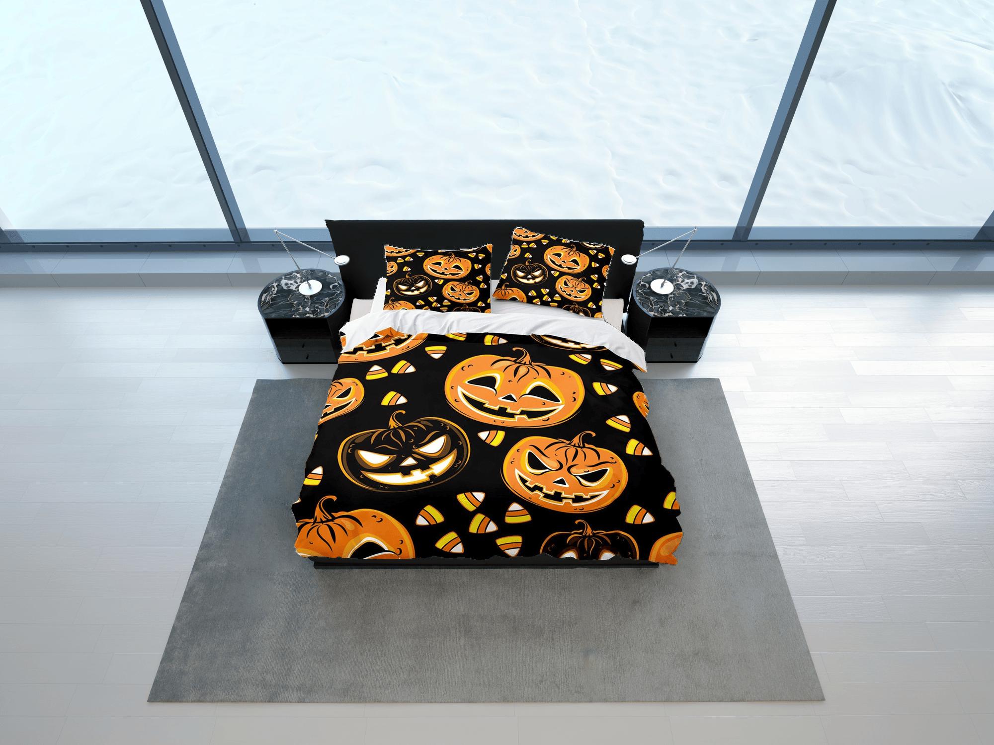 daintyduvet Halloween pumpkin bedding set full & pillowcase, black duvet cover dorm bedding, halloween decor, nursery toddler bedding, halloween gift