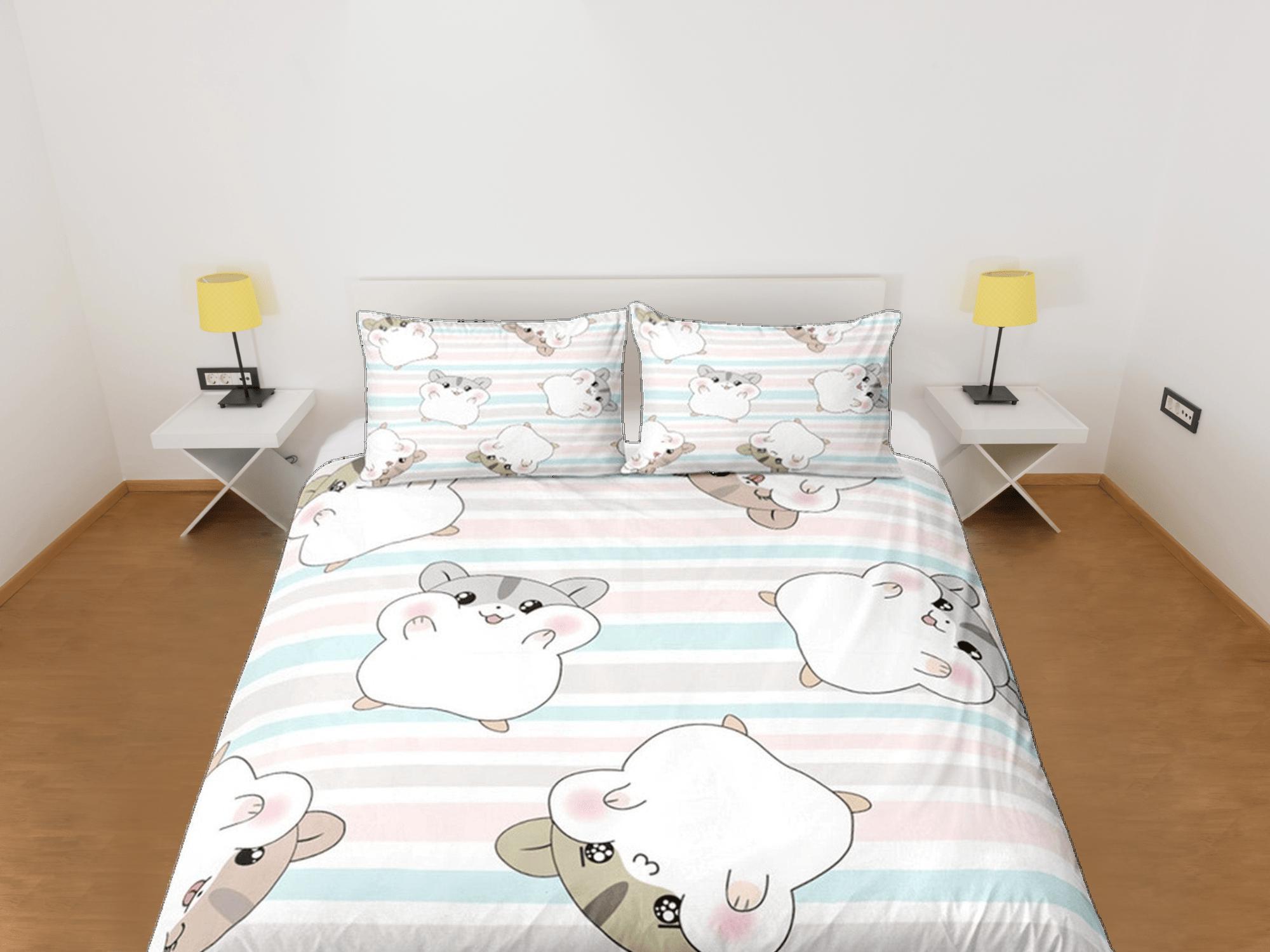 daintyduvet Hamster Anime Duvet Cover Set Cute Bedspread, Kawaii Dorm Bedding Single with Pillowcase, Comforter Cover Twin