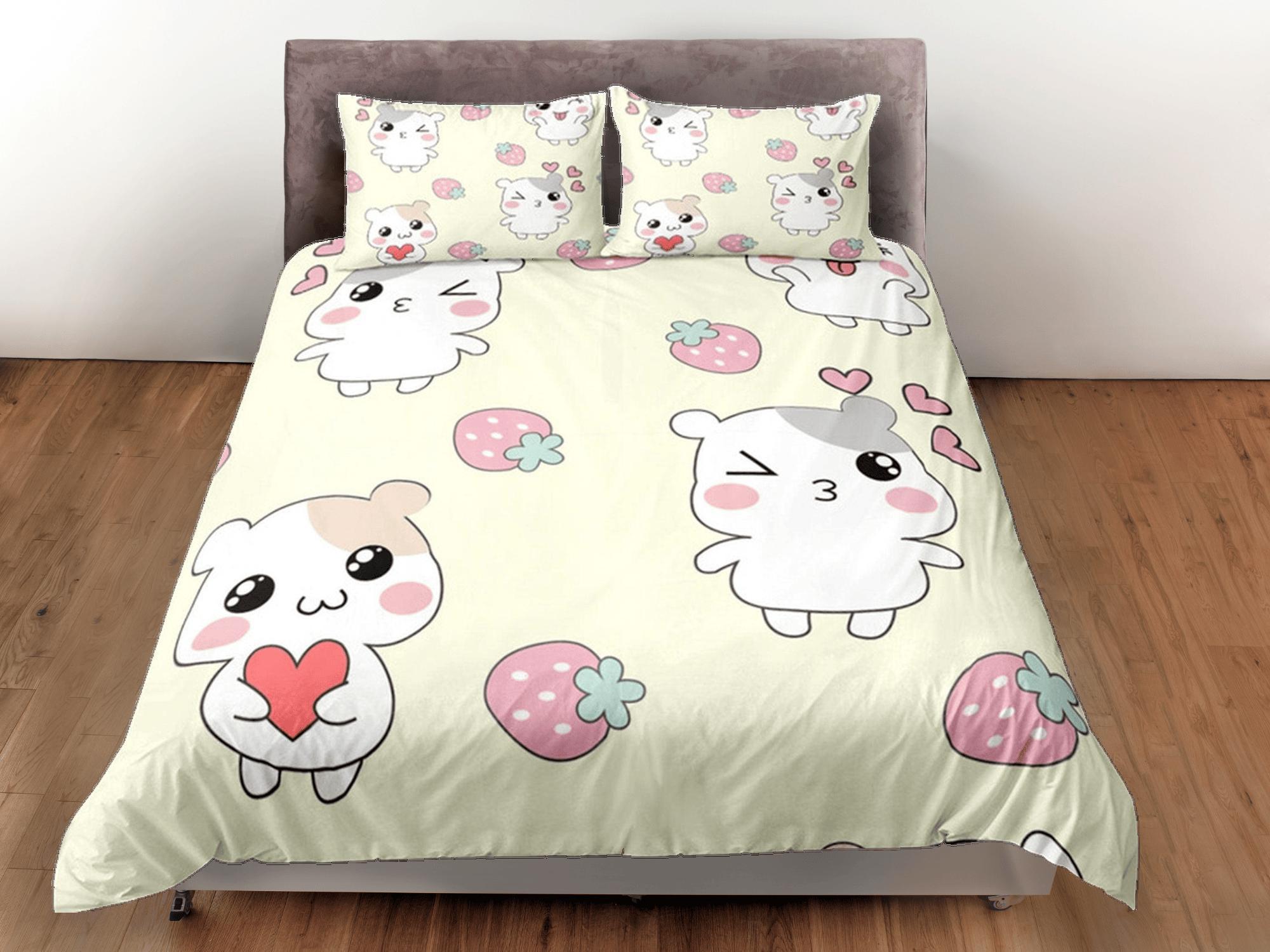 daintyduvet Hamster Anime Duvet Cover Set Cute Bedspread, Kawaii Dorm Bedding Single with Pillowcase, Comforter Cover Twin