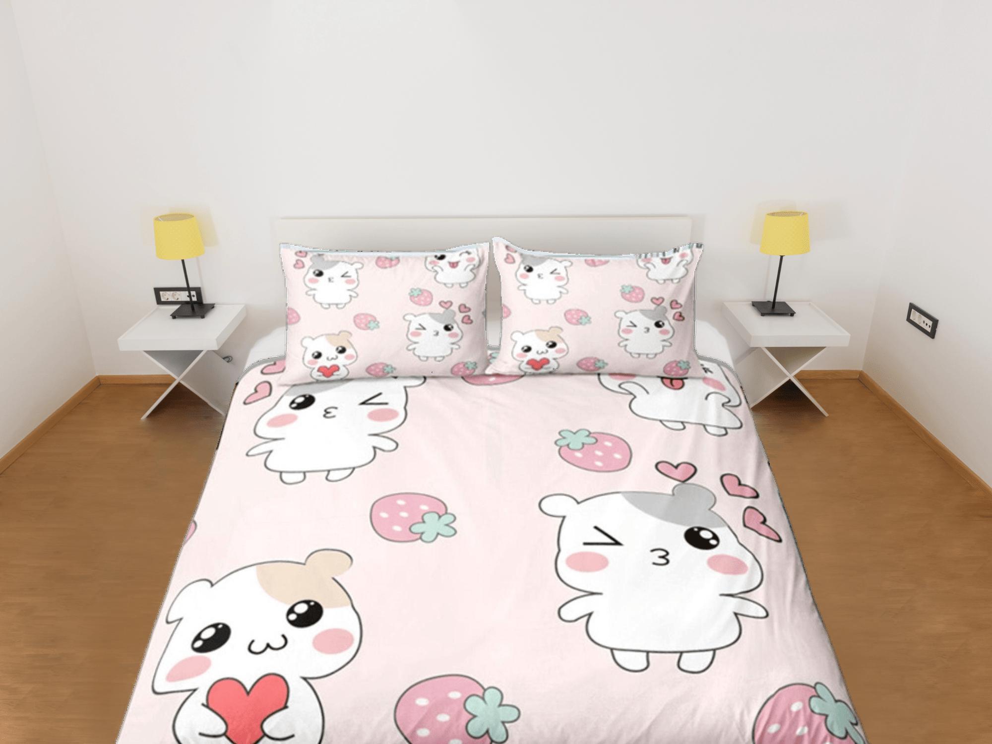 daintyduvet Hamster Anime Duvet Cover Set Cute Bedspread, Kawaii Dorm Bedding with Pillowcase