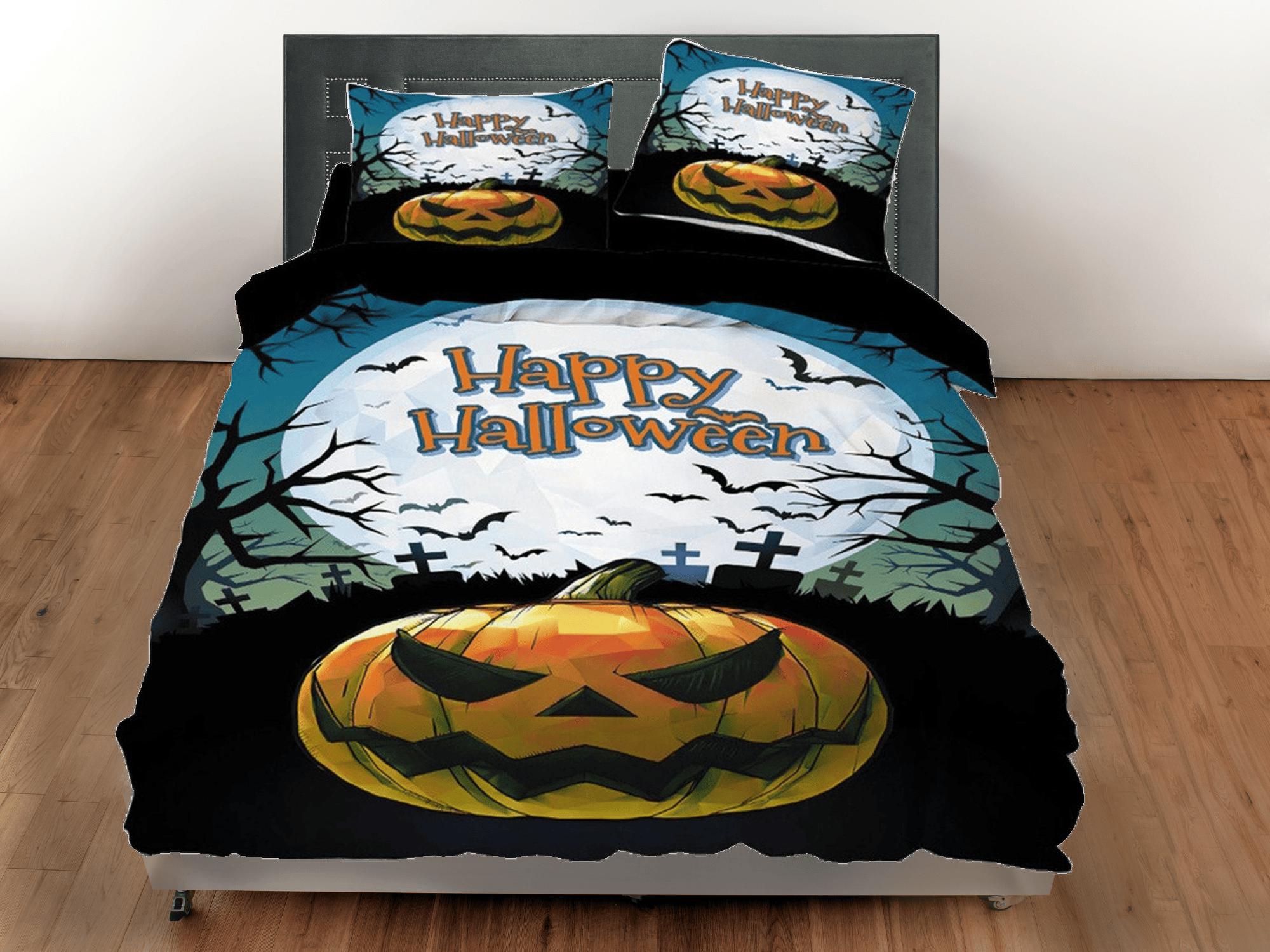 daintyduvet Happy halloween full moon graveyard pumpkin bedding & pillowcase, duvet cover set dorm bedding, nursery toddler bedding, halloween gift