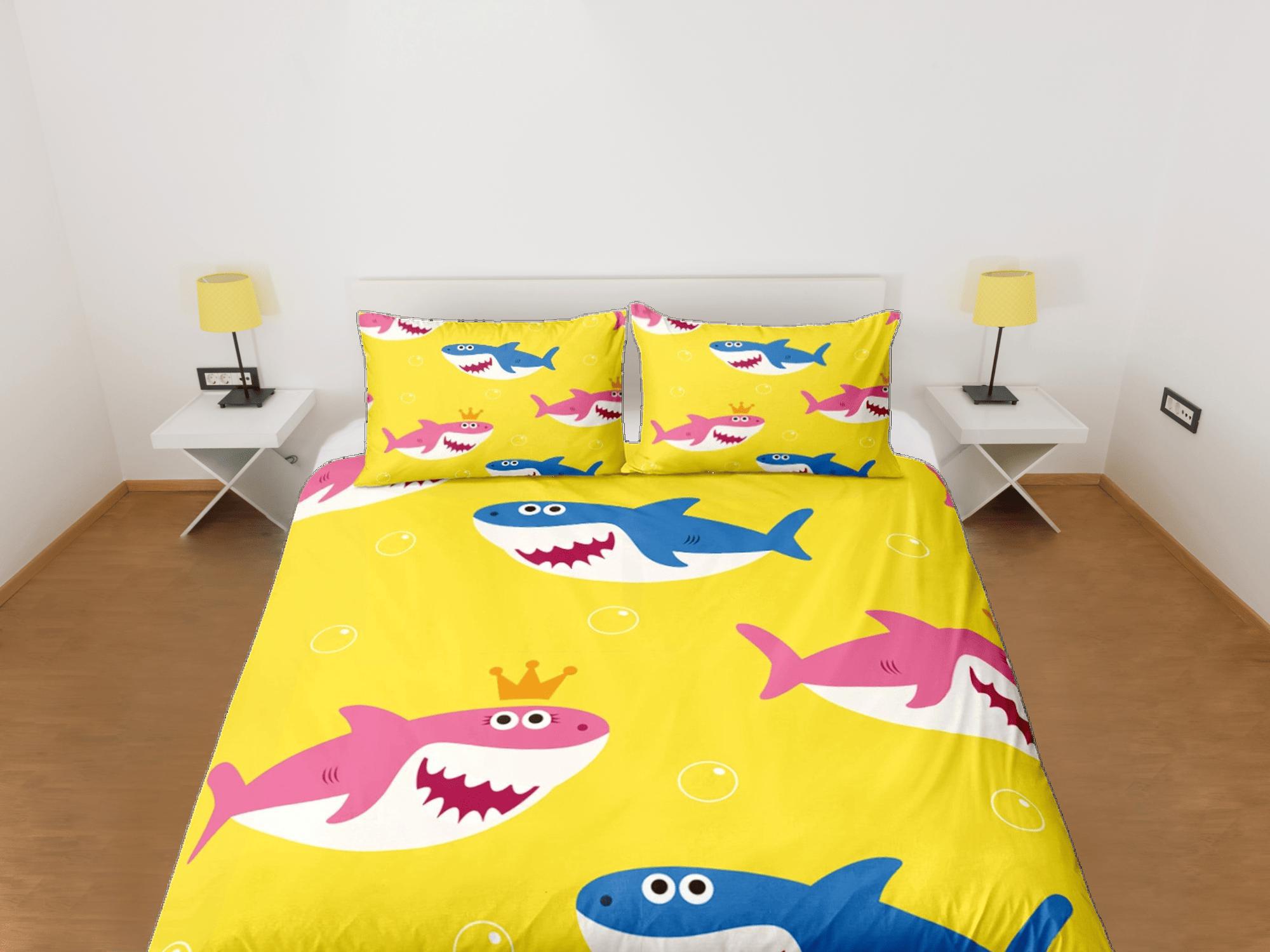 daintyduvet Happy Sharks Yellow Duvet Cover Set Colorful Bedspread, Kids Full Bedding Set with Pillowcase, Comforter Cover Twin