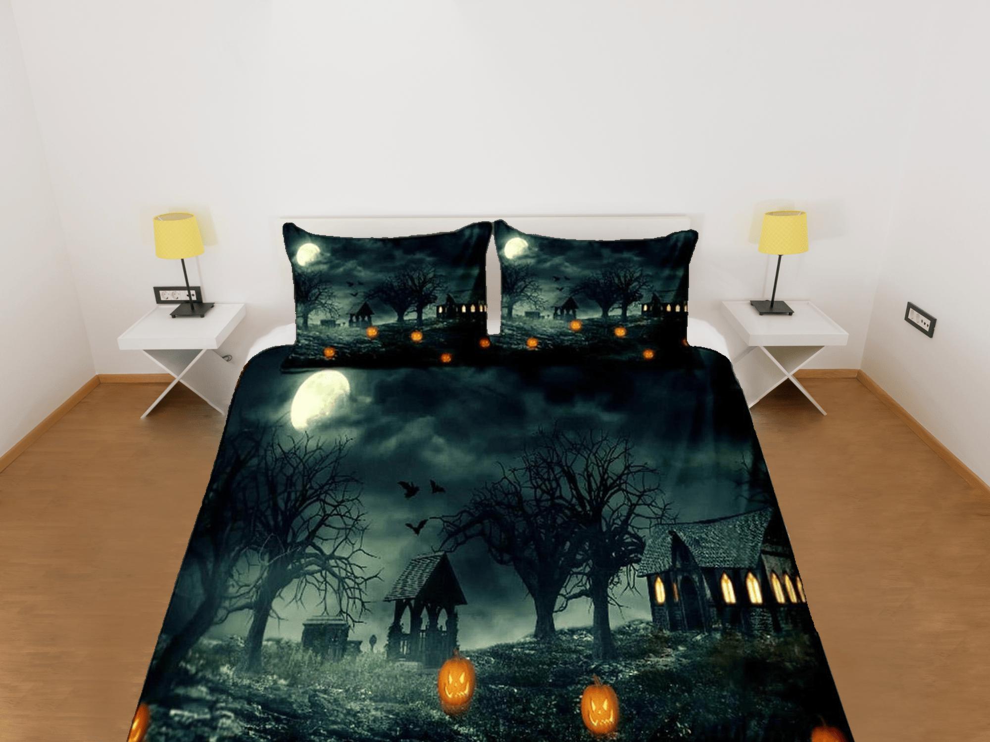 daintyduvet Haunted house halloween bedding & pillowcase, duvet cover, dorm bedding, halloween decor goth bedding, halloween gift, toddler bedding