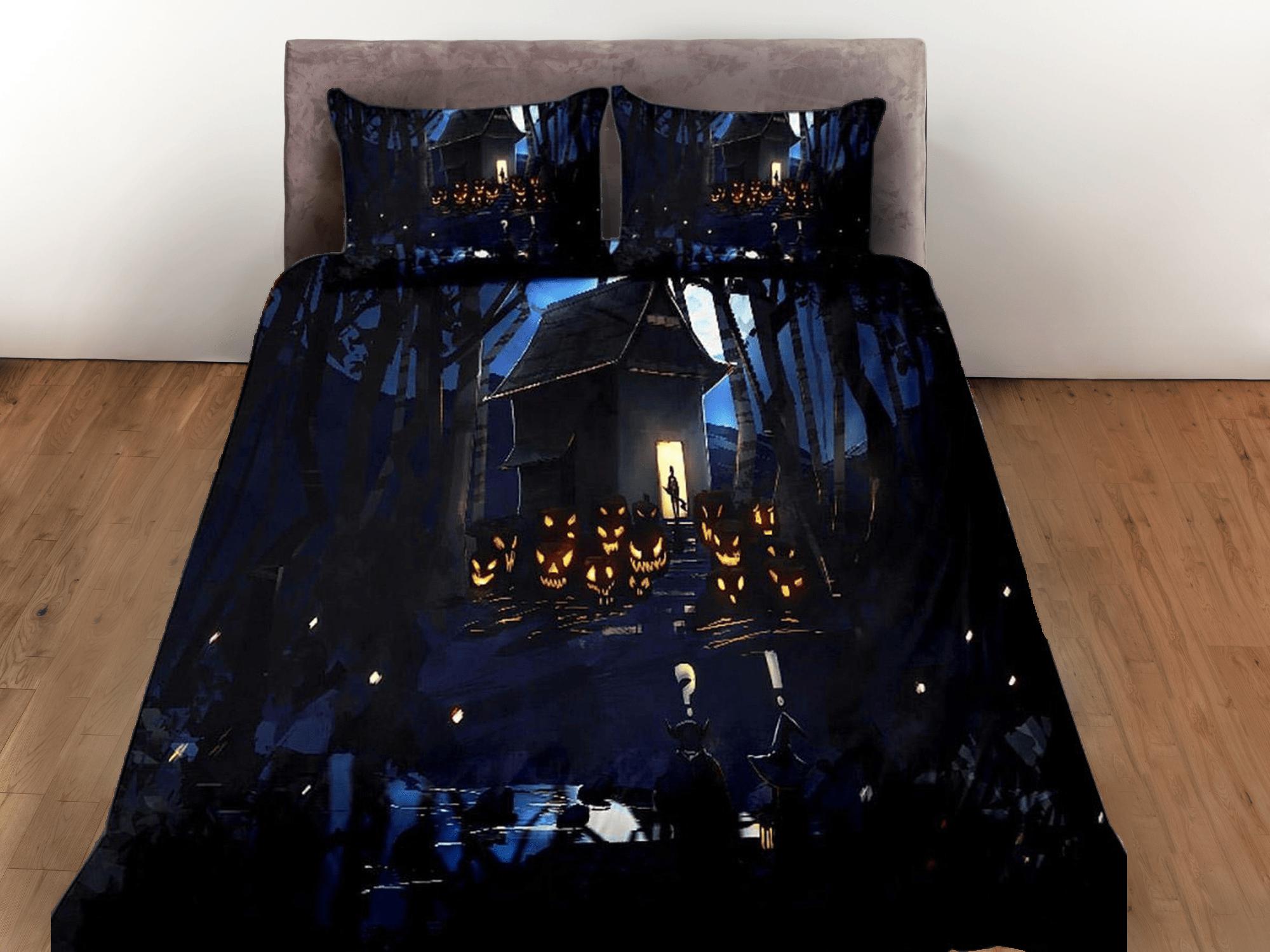 daintyduvet Haunted house scary pumpkin halloween bedding & pillowcase, gothic duvet cover, dorm bedding, goth decor toddler bedding, halloween gift