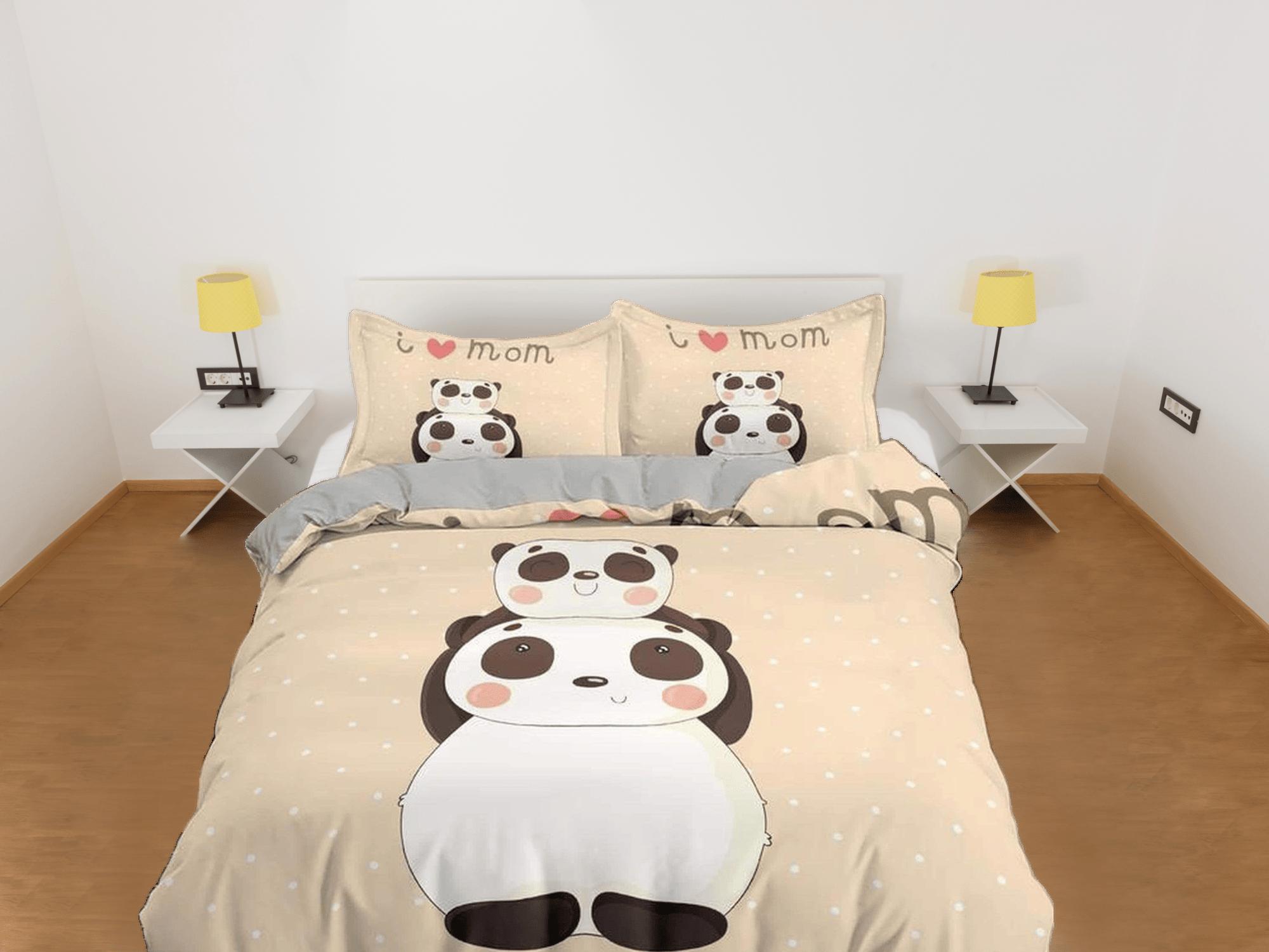 daintyduvet I love mom panda beige duvet cover set, bedding set full, king, queen, dorm bedding, toddler bedding, aesthetic bedspread, panda lovers gift