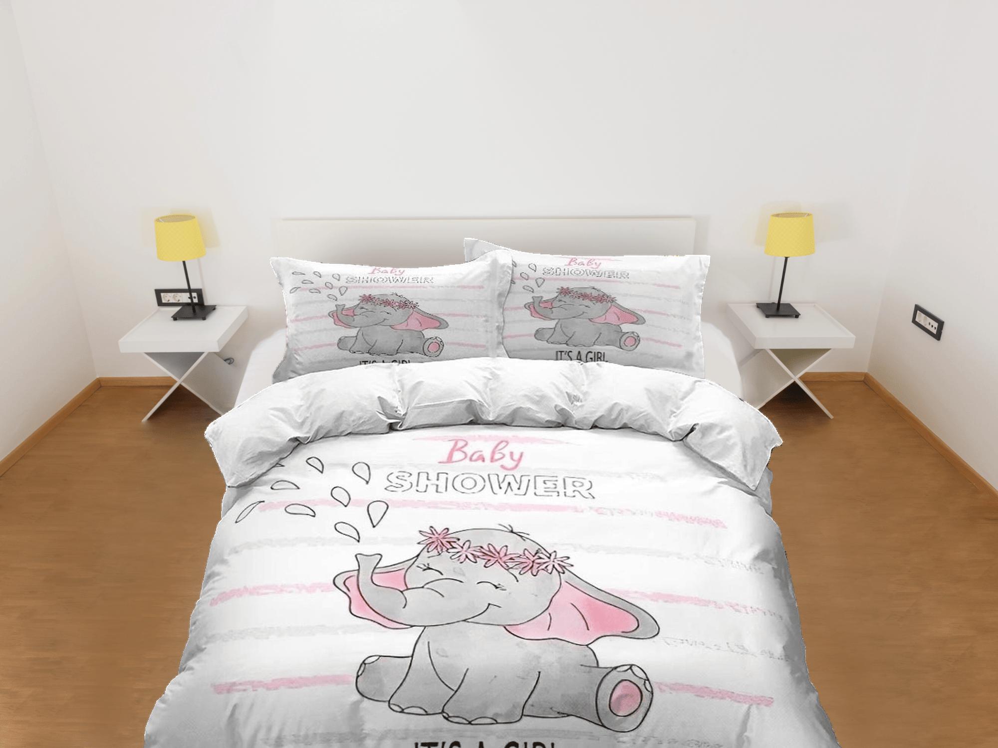 daintyduvet It's a girl! baby gender announcement elephant bedding set, kids bedding full, nursery duvet cover, elephant baby shower, toddler bedding