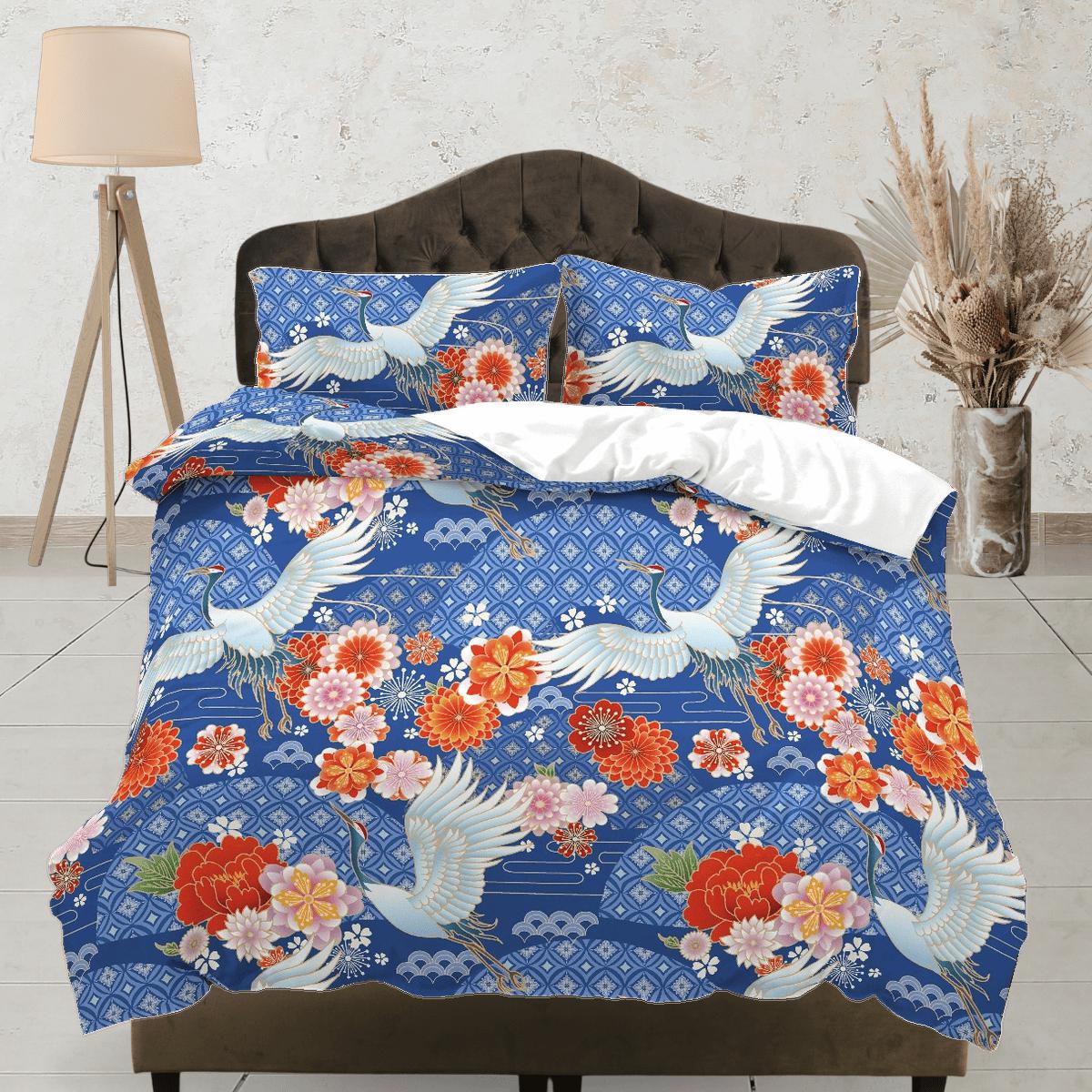 daintyduvet Japanese Blue Duvet Cover Set, Floral Kimono Design Bedding Set with Pillow Cover Case