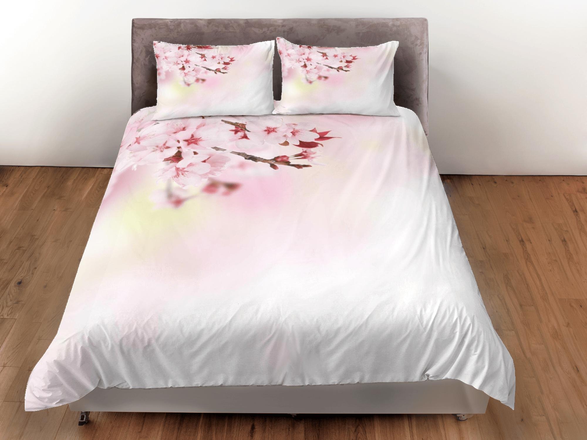 daintyduvet Japanese cherry blossom bedding floral prints duvet cover queen, king boho bedding designer bedspread minimalist full size bedding aesthetic