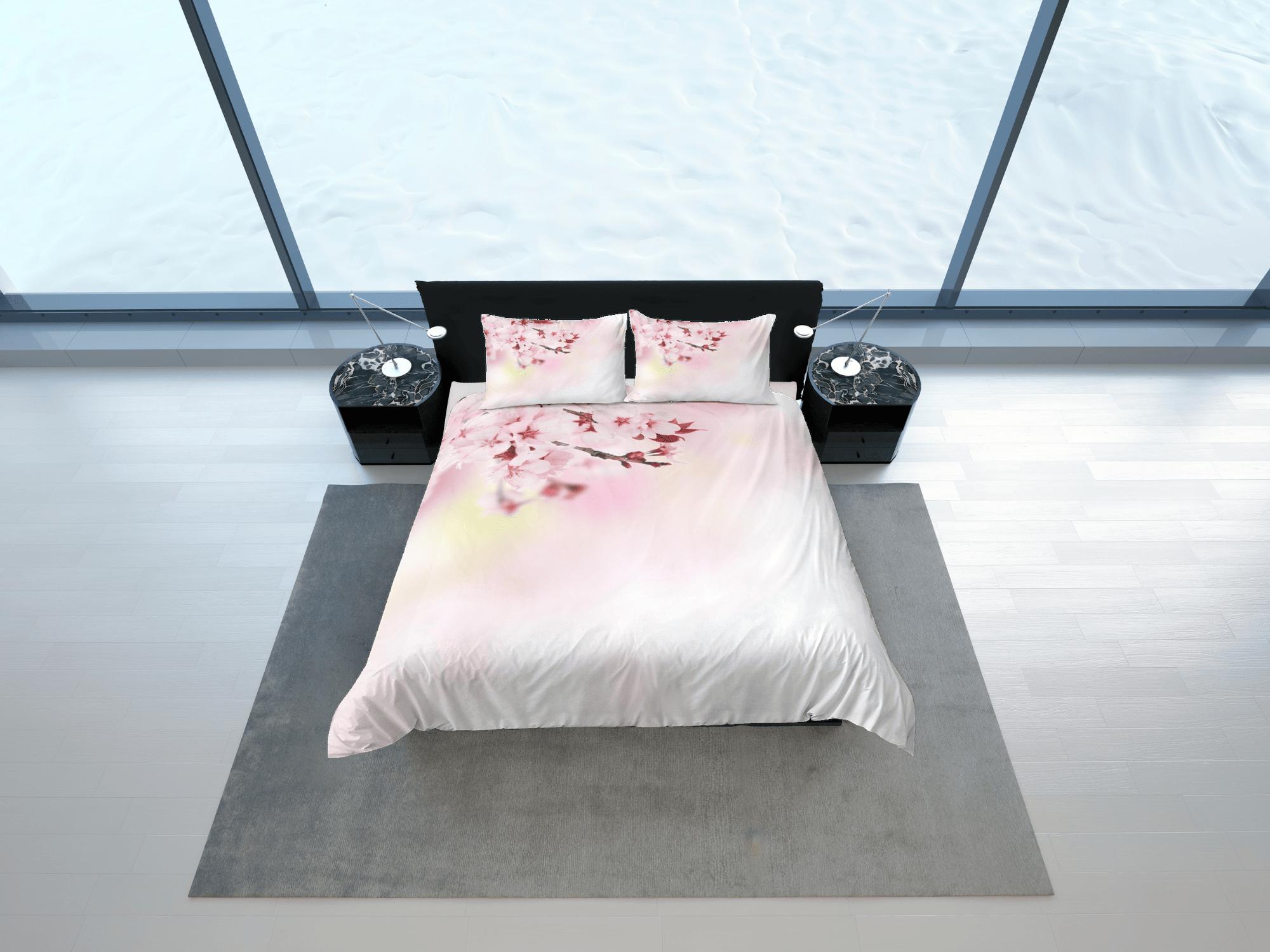 daintyduvet Japanese cherry blossom bedding floral prints duvet cover queen, king boho bedding designer bedspread minimalist full size bedding aesthetic