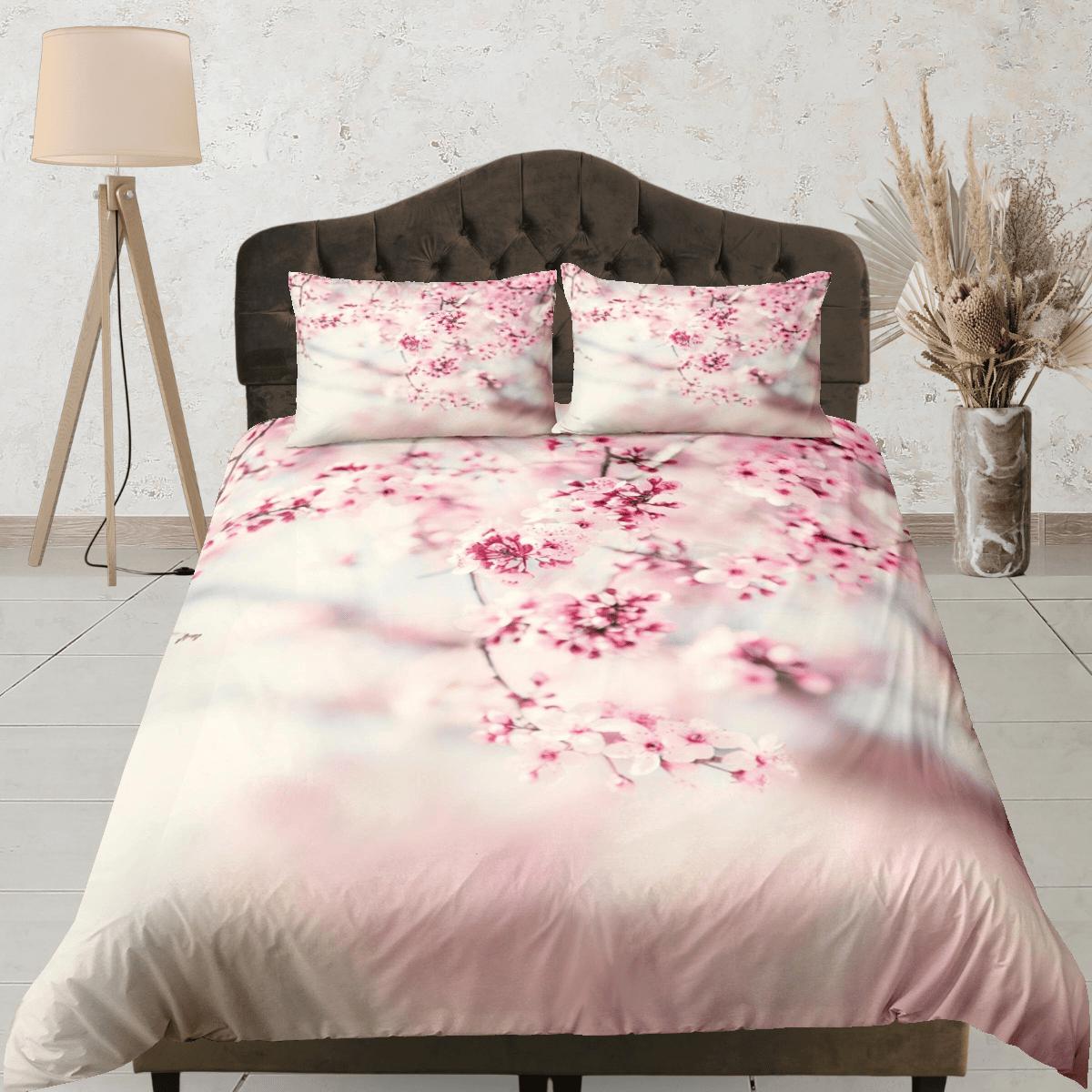 daintyduvet Japanese cherry blossom bedding floral prints pink duvet cover queen, king, boho bedding designer bedspread full size bedding aesthetic