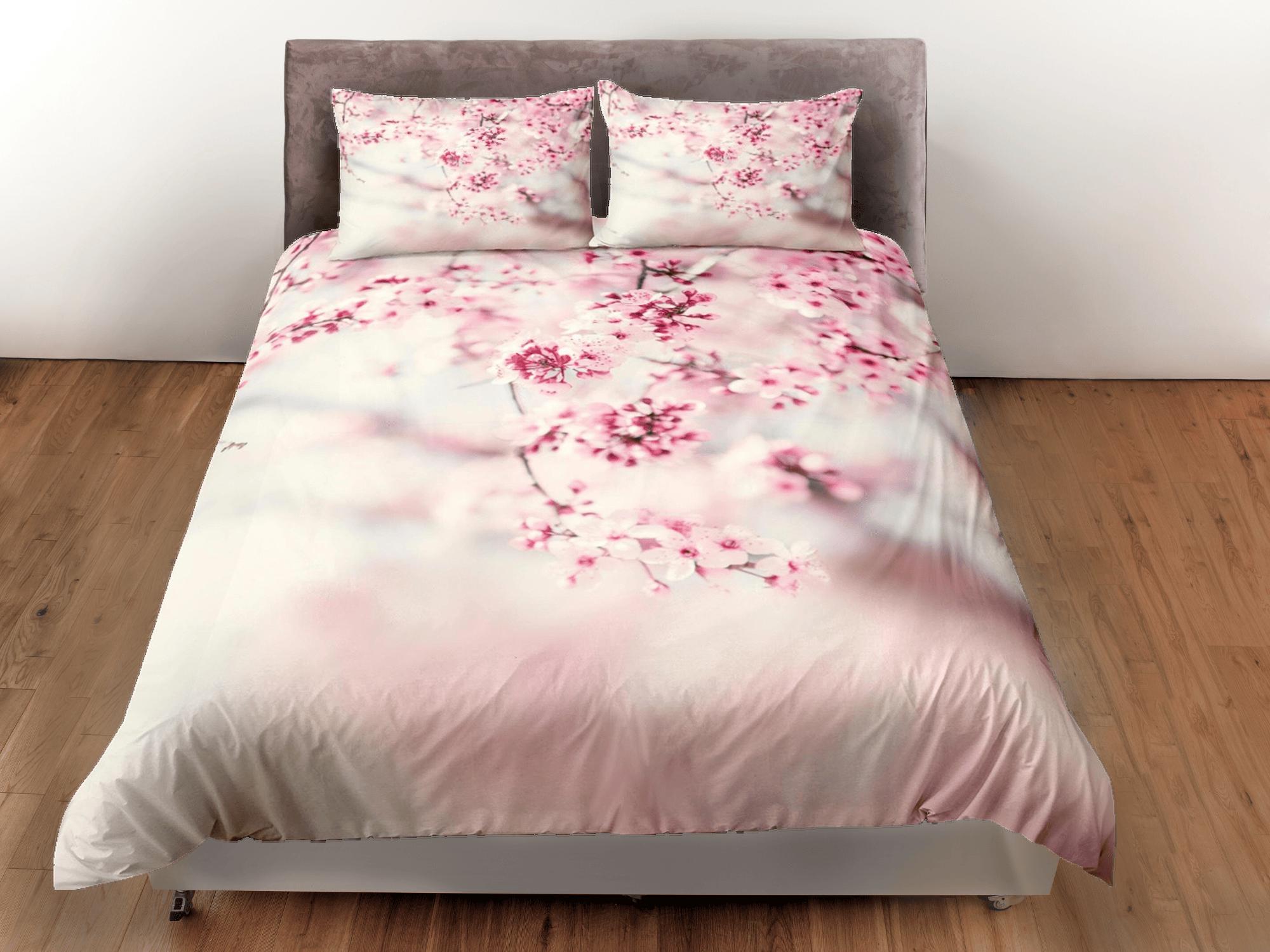 daintyduvet Japanese cherry blossom bedding floral prints pink duvet cover queen, king, boho bedding designer bedspread full size bedding aesthetic