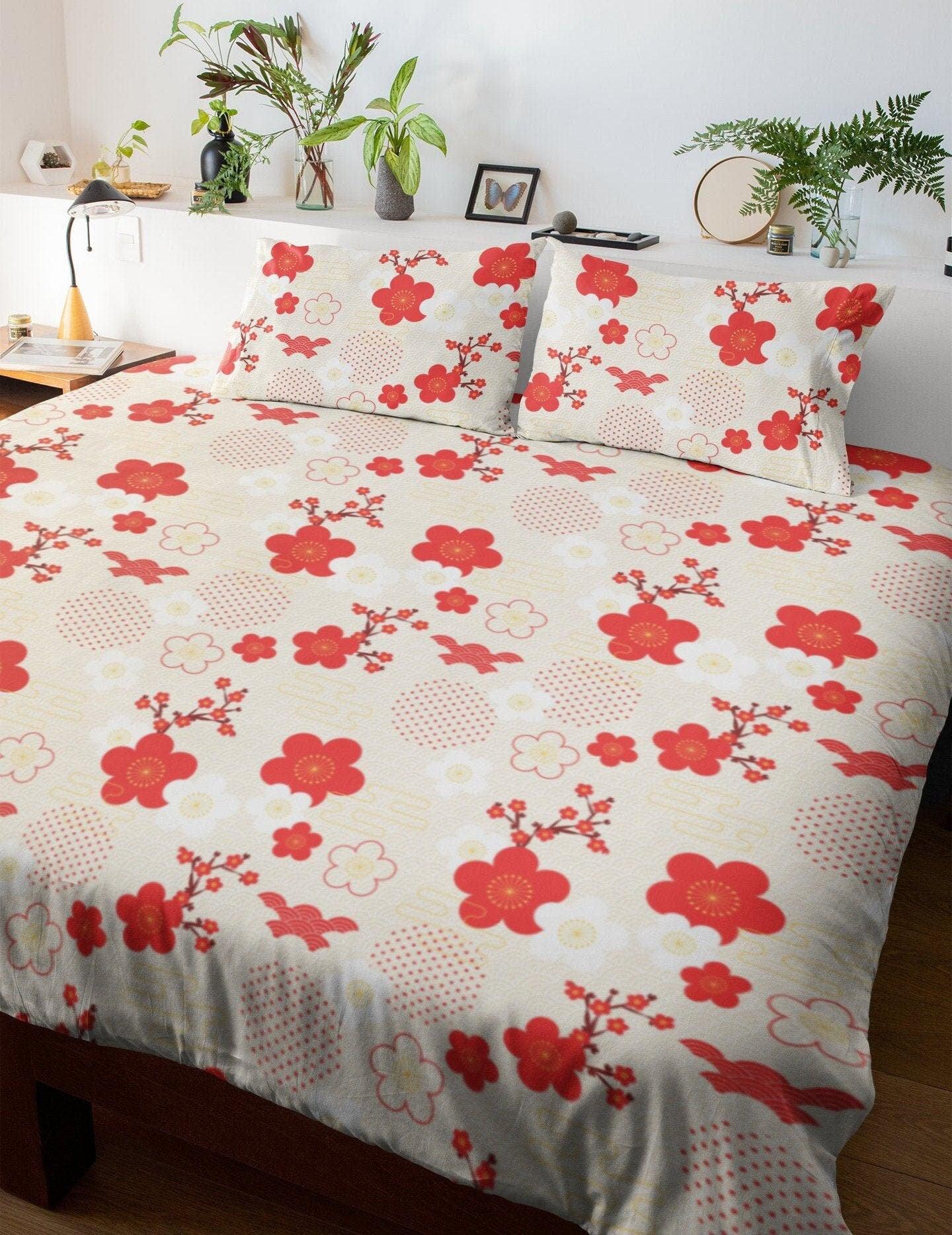 daintyduvet Japanese Cherry blossoms Duvet Cover Set Floral Prints | Bedding Set with Pillow Cover Case