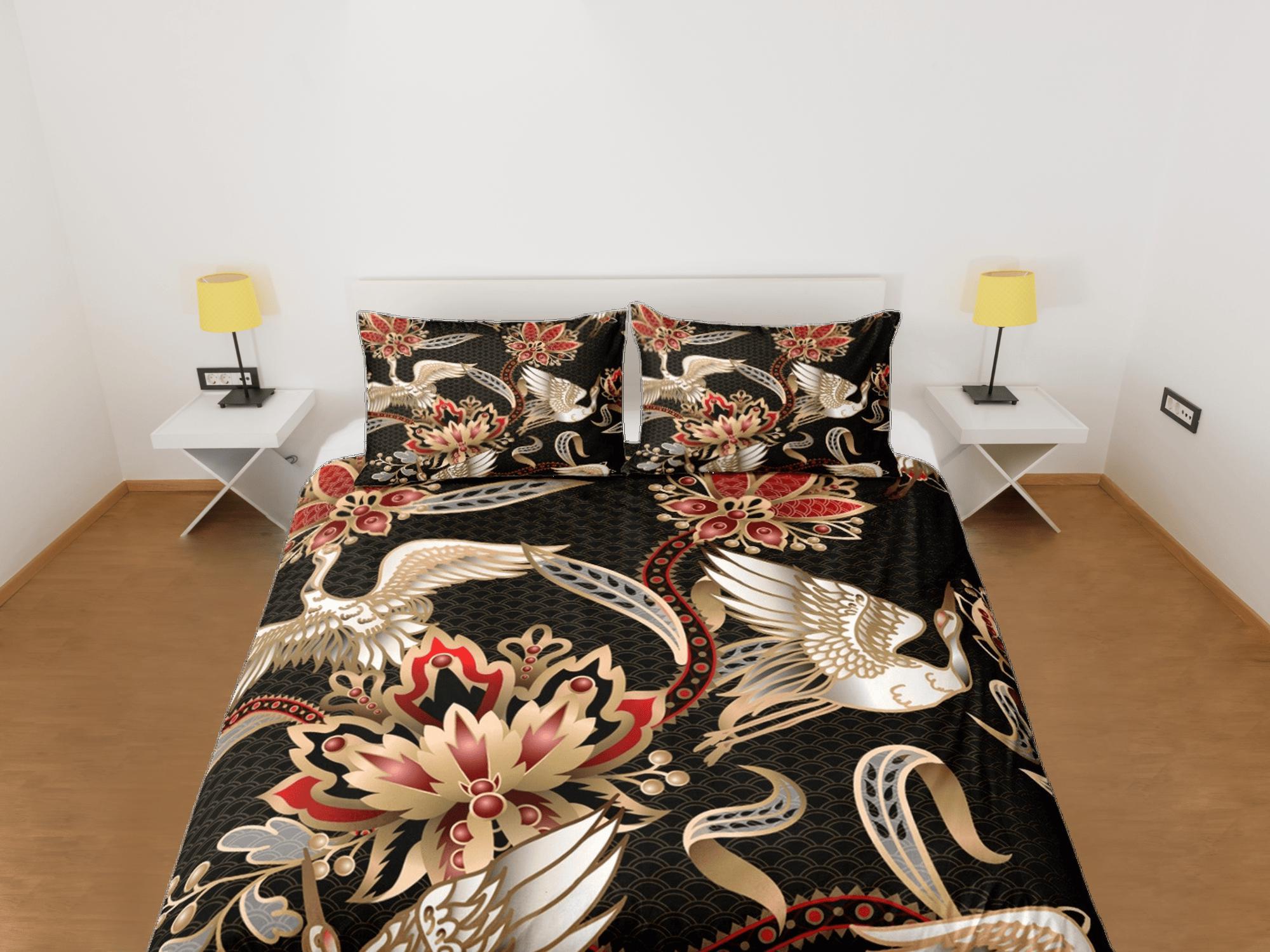 daintyduvet Japanese Crane Bird Duvet Cover Set Colorful Bedspread, Dorm Bedding with Pillowcase