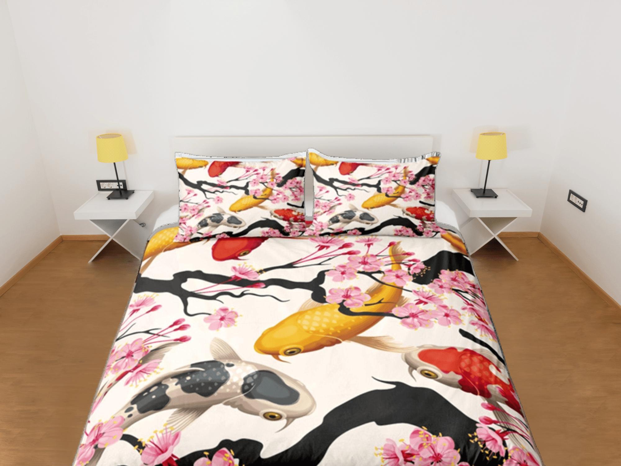 daintyduvet Japanese Koi Fish Duvet Cover Set Colorful Bedspread, Dorm Bedding with Pillowcase
