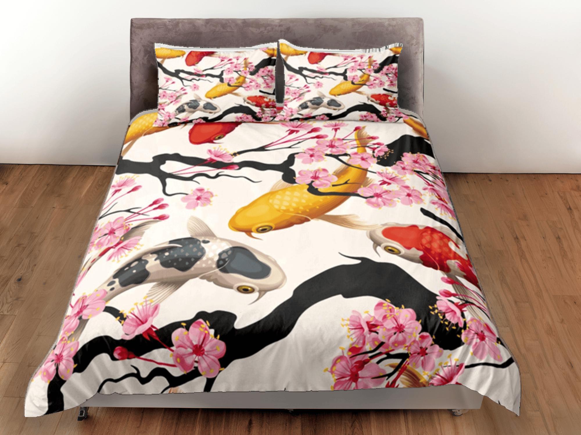daintyduvet Japanese Koi Fish Duvet Cover Set Colorful Bedspread, Dorm Bedding with Pillowcase