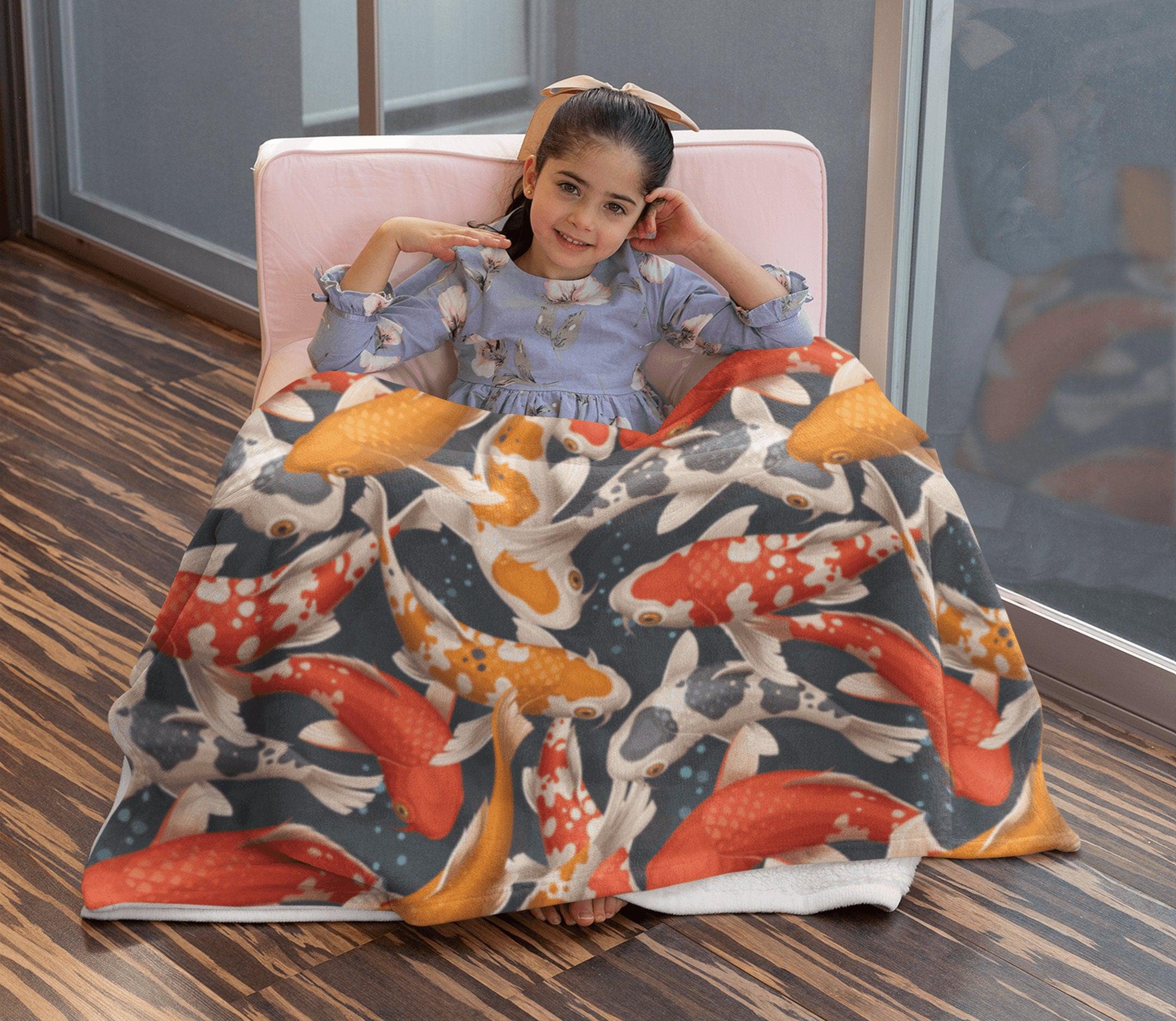 daintyduvet Japanese Koi Fish Orange Grey Soft Fluffy Velvet Flannel Fleece Throw Blanket