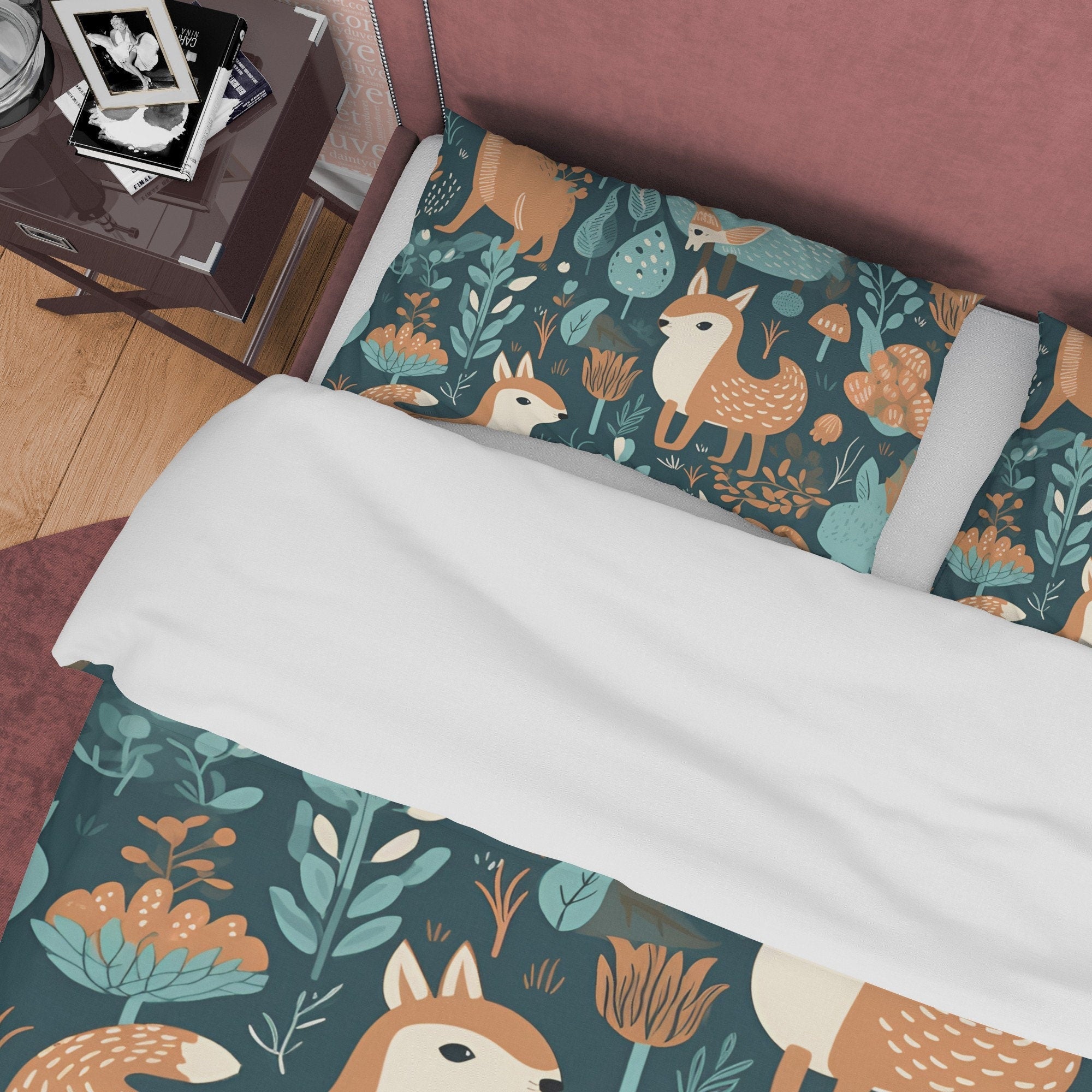Jungle Retro Bedding Set, Deer Duvet Cover, Forest Quilt Cover, Plant Retirement Bedspread, Green Unique Bed Cover, Zipper Bedding