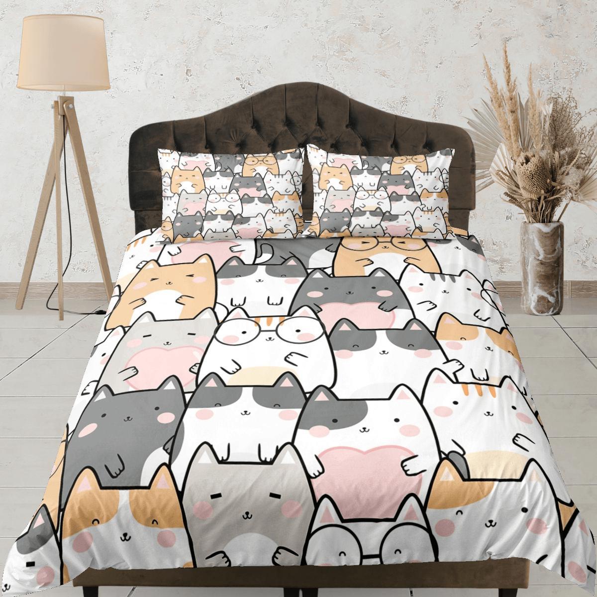 daintyduvet Kawaii Cats Duvet Cover Set Bedspread Cute Bedding for Teens Kids Bedroom Bed Cover Cat Lover Gift
