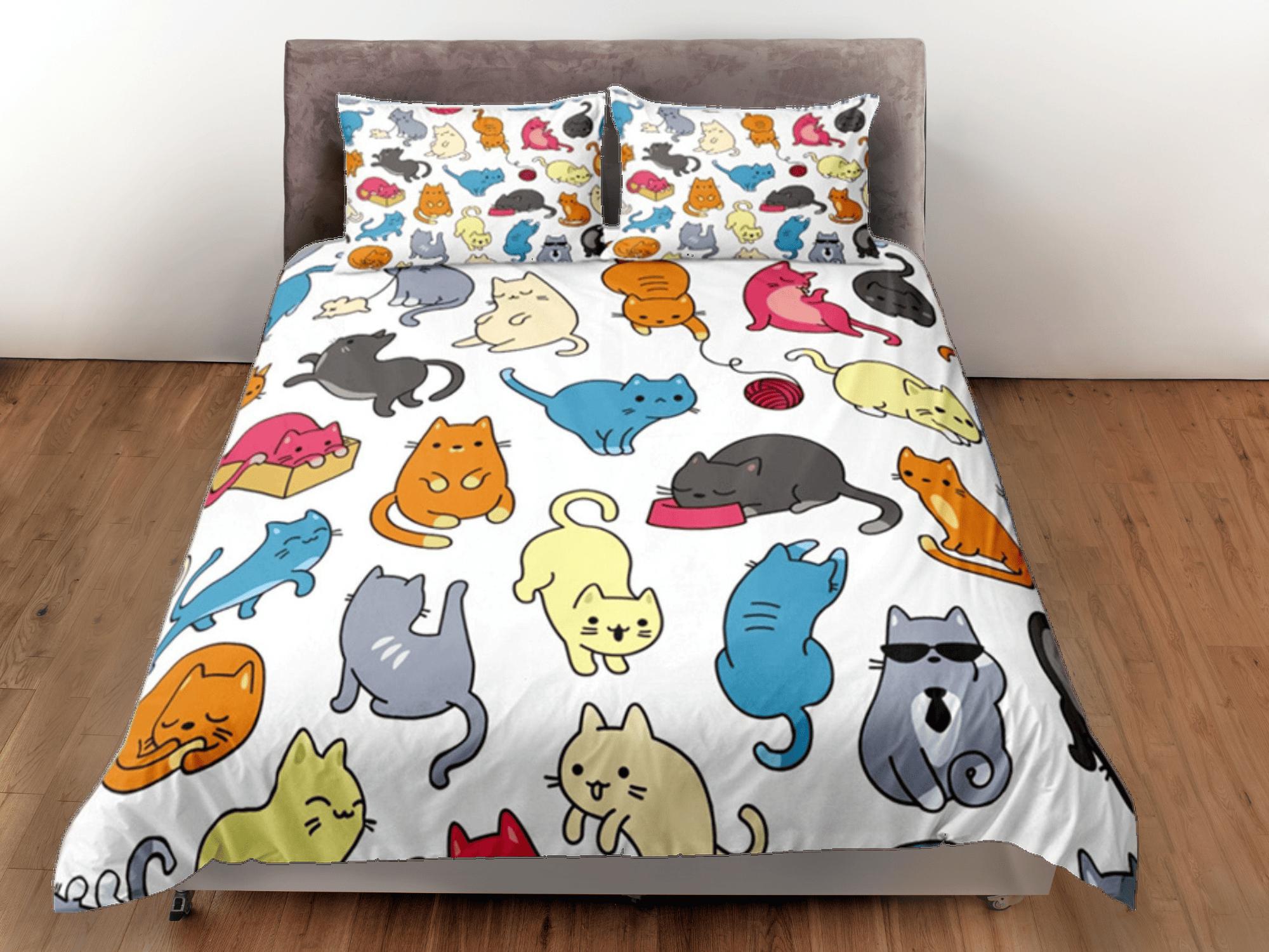 daintyduvet Kids Duvet Cover Set Cute Cats Bedspread, Colorful Dorm Bedding & Pillowcase, King Duvet Cover Full, Queen Duvet Comforter