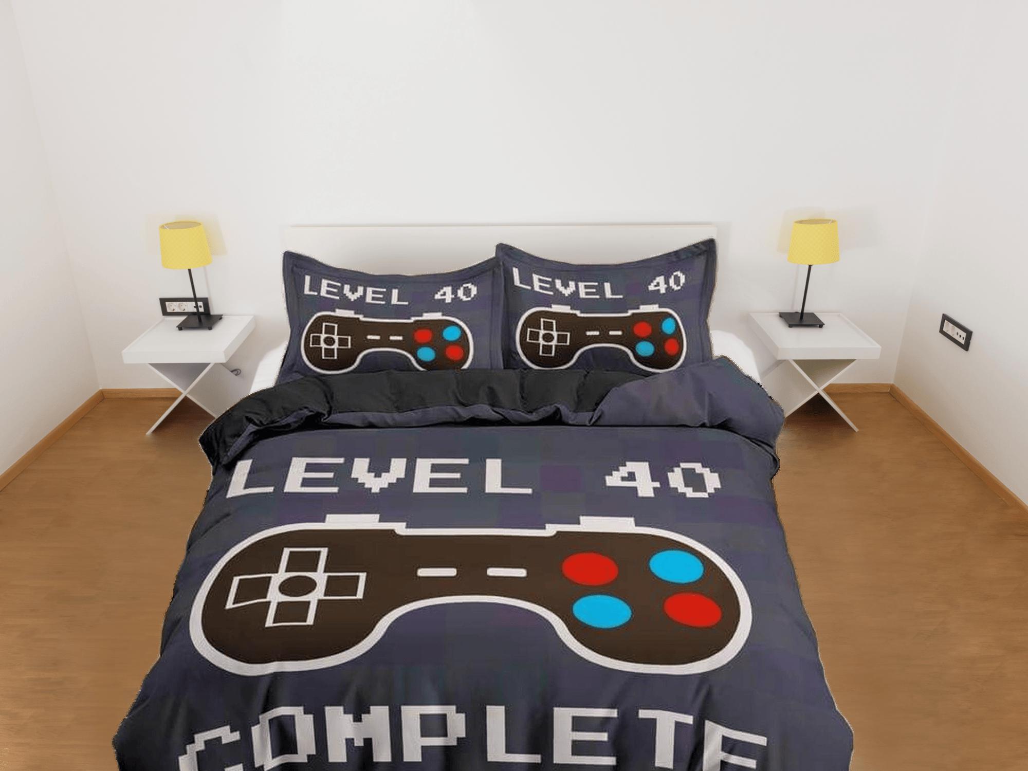 daintyduvet Level 40 gamer bedding ash blue duvet cover, video gamer boyfriend gift bedding set full king queen twin, boys bedroom, college dorm bedding