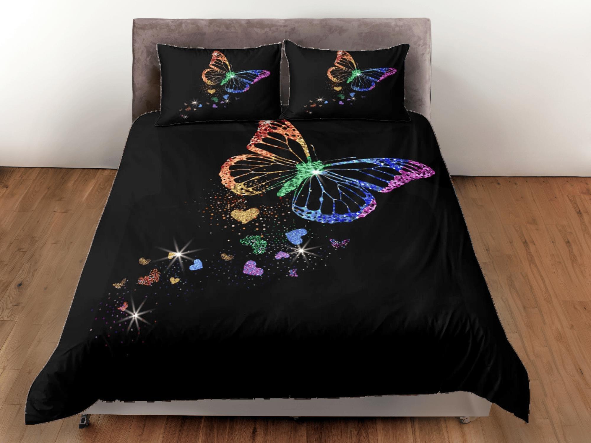 daintyduvet Lgbt butterfly rainbow bedding black duvet cover colorful dorm bedding, full size adult duvet king queen twin, nursery toddler bedding