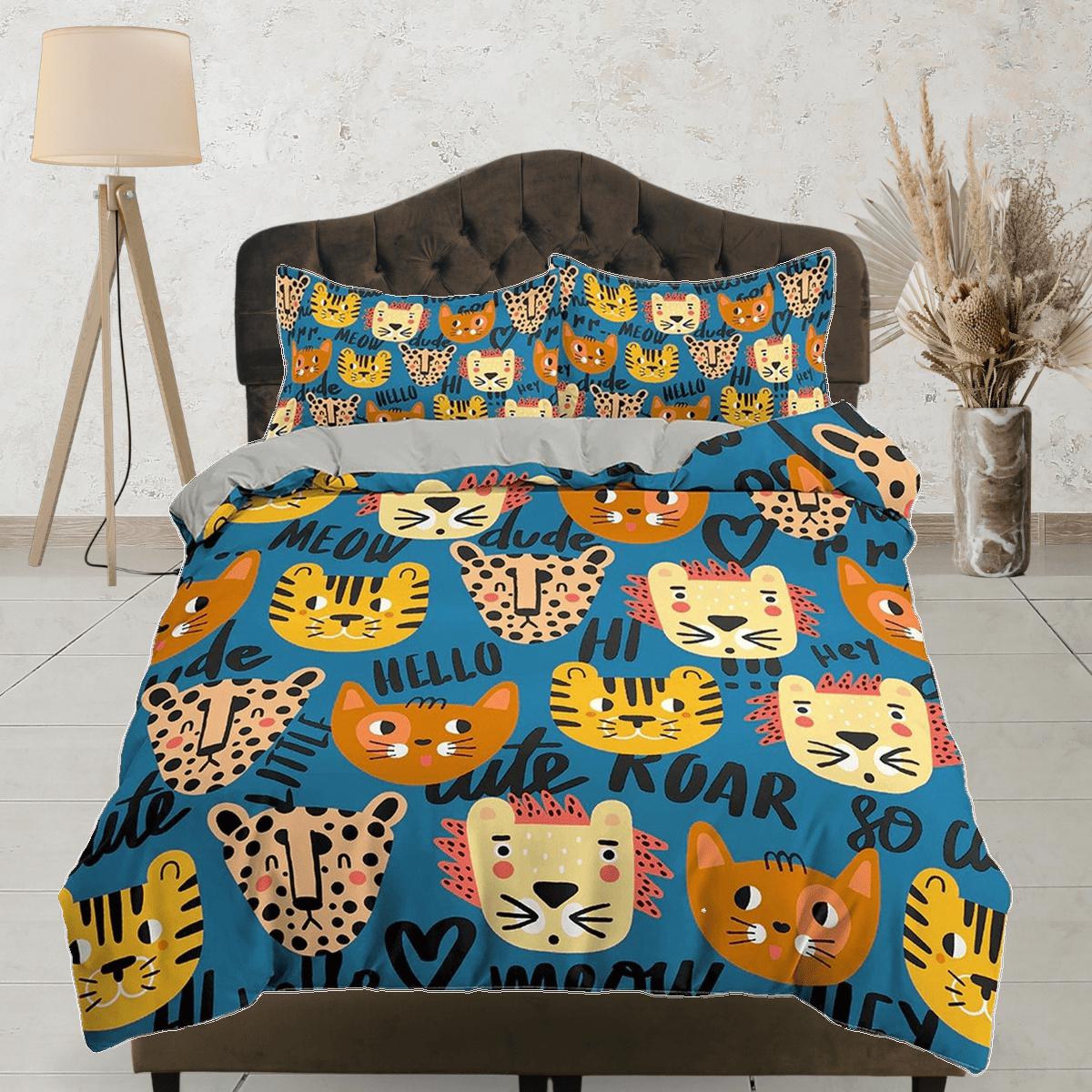 daintyduvet Lion, Cat and Leopard Bedding, Duvet Cover Set & Pillowcase, Zipper Bedding, Dorm Bedding, Teens Adult Duvet King Queen Full Twin Single